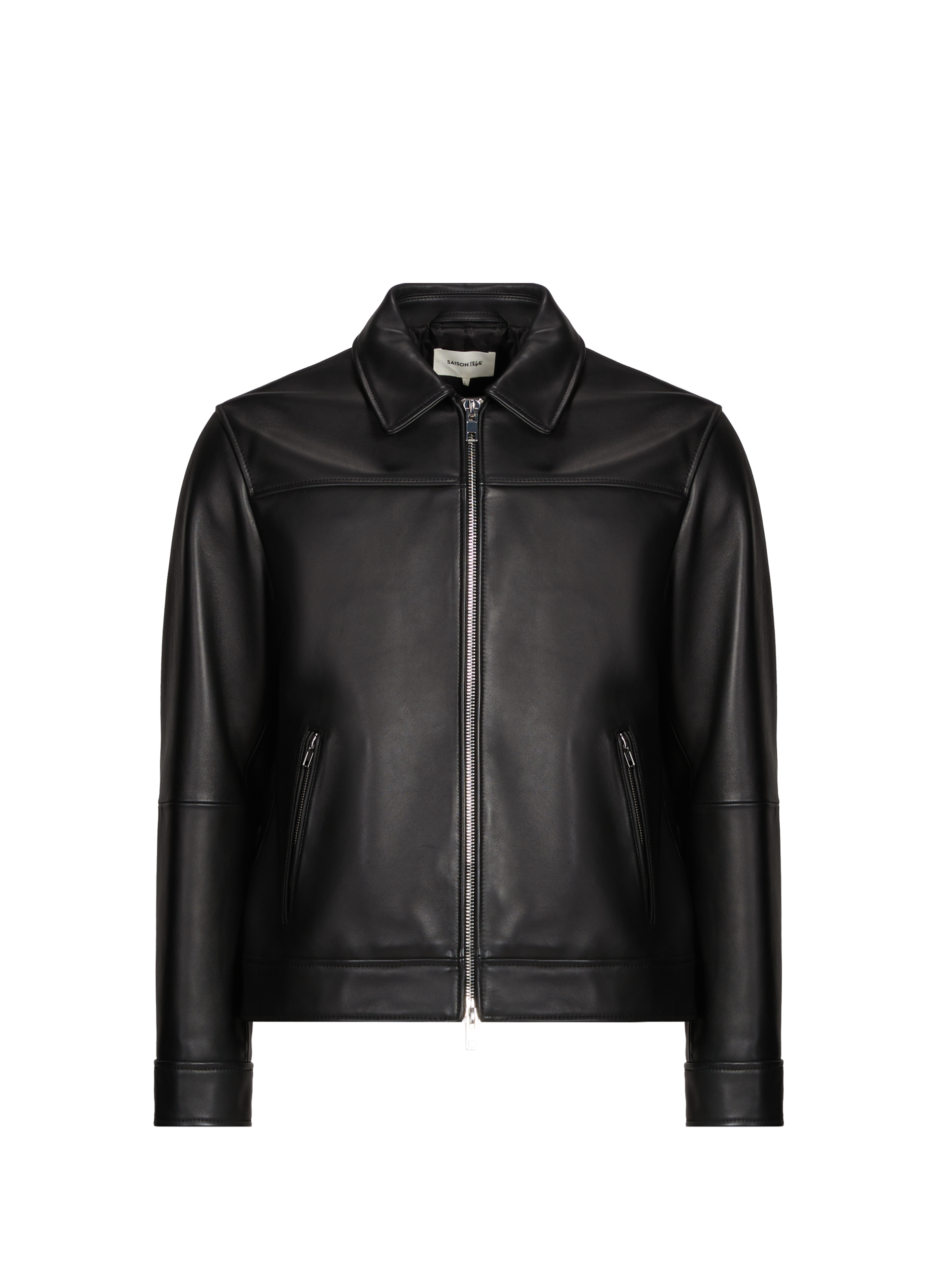 Classic leather jacket with a classic collar. SAISON 1865 Black