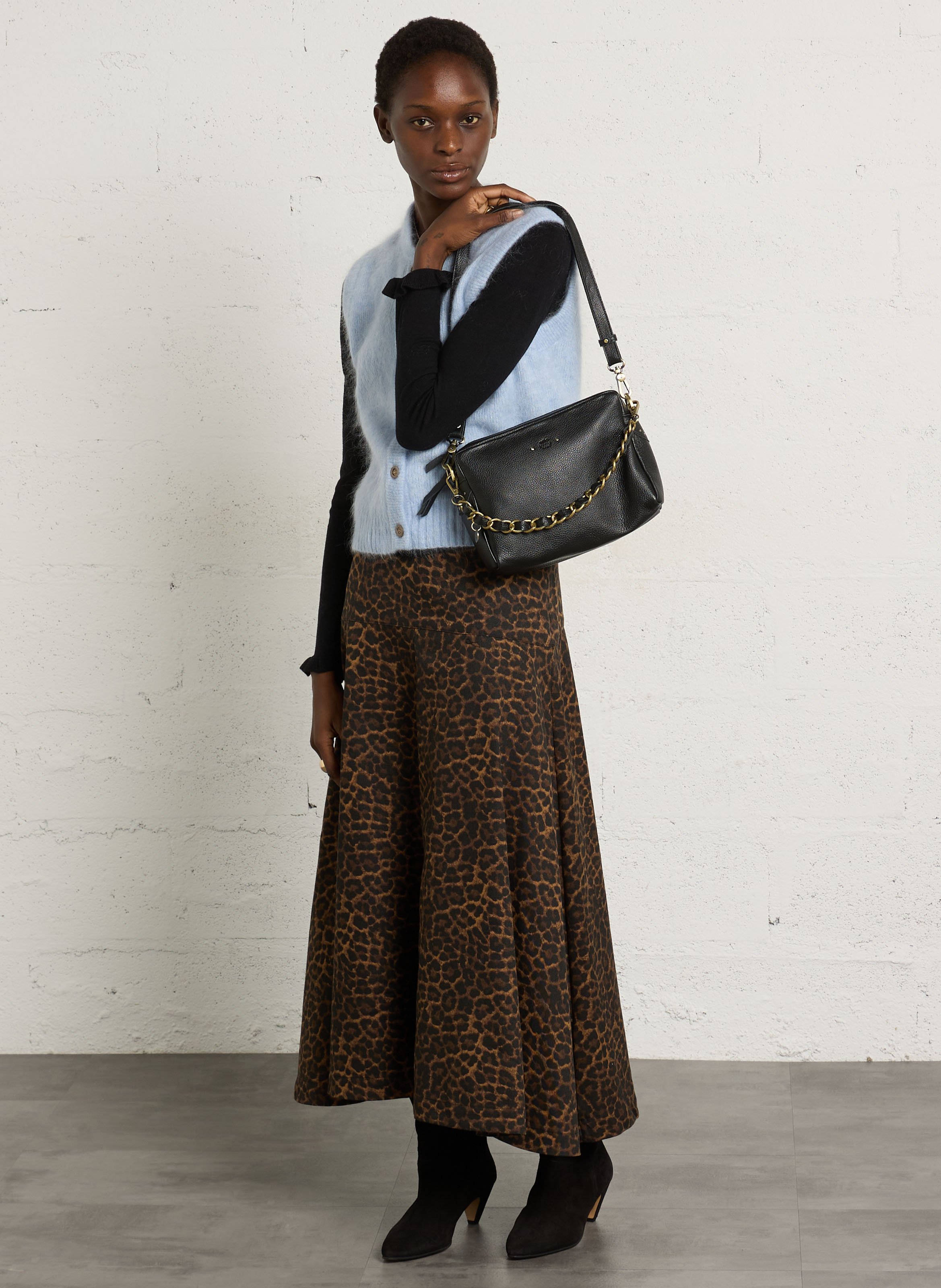 Leather shoulder bag MILA LOUISE Black