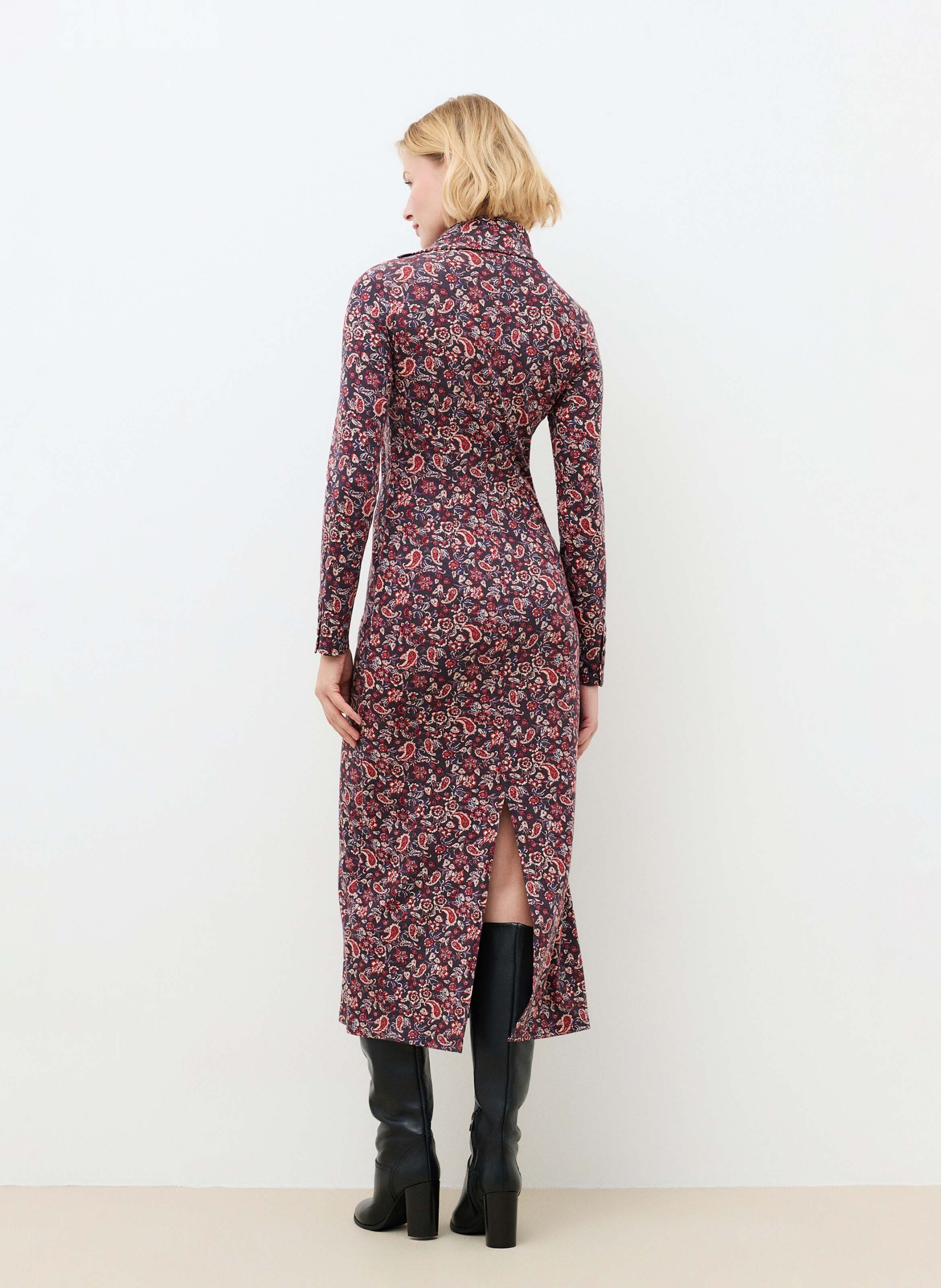 Robe midi col montant imprimé CAROLL Rouge