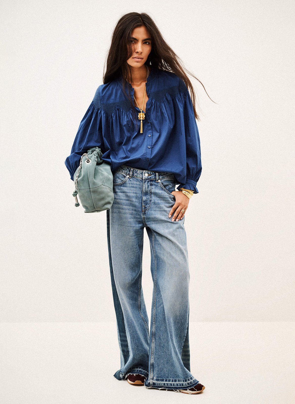 Chemise ample à broderie en coton | Bleu BA&SH Femme