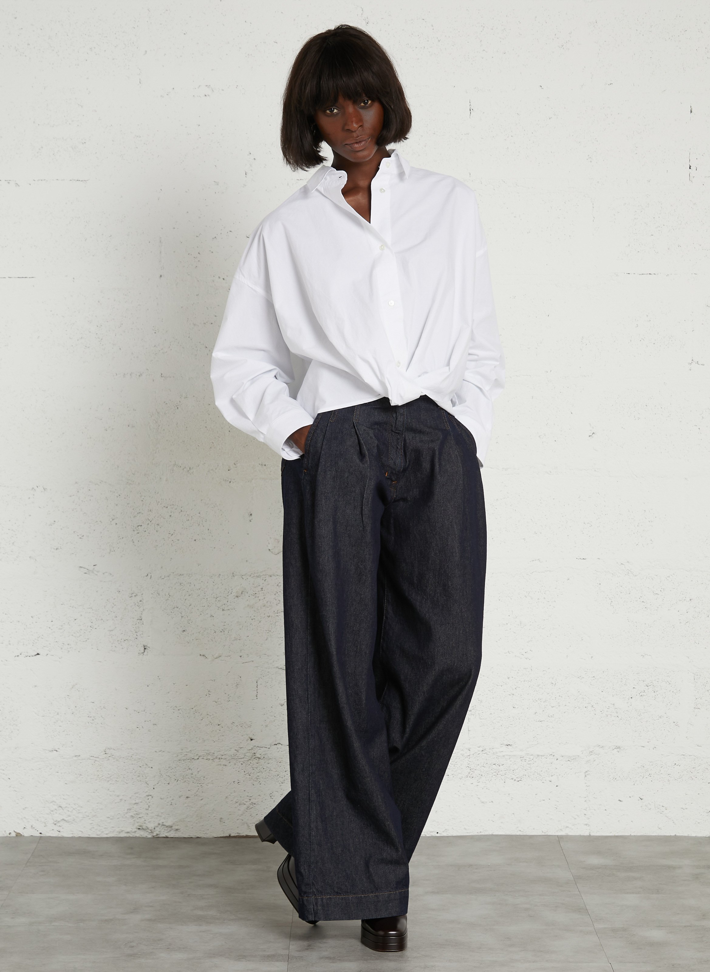 Chemise ample col classique nouée en coton BELLEROSE Blanc
