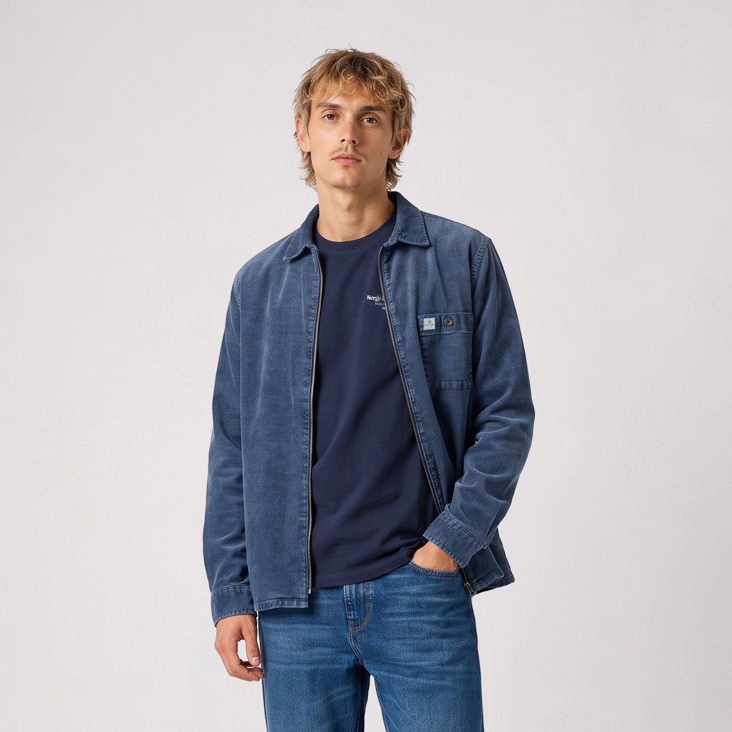 Blue faded-effect zip-up corduroy overshirt sbplay SERGE BLANCO Blue