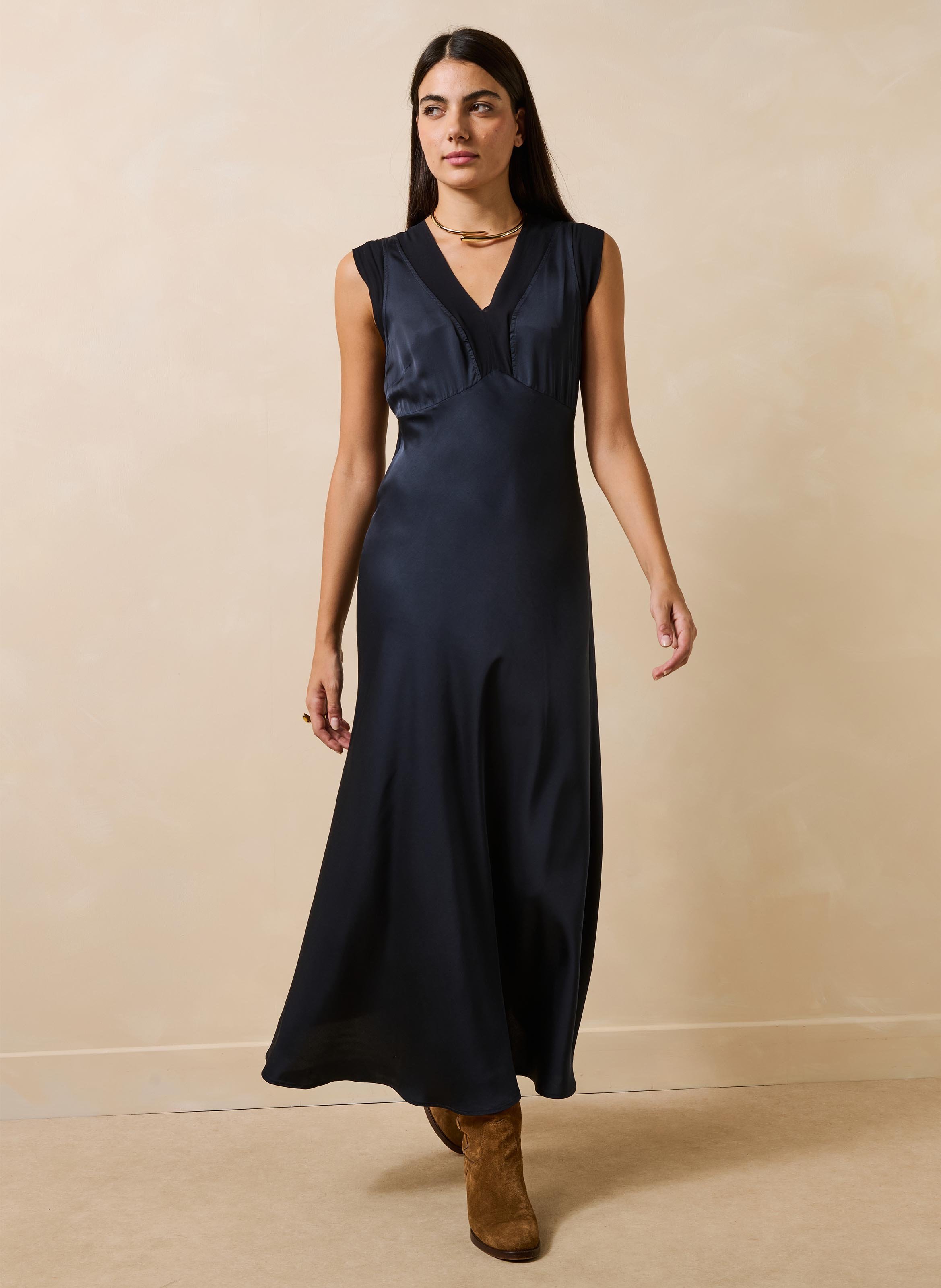 Long V-neck dress LA FEE MARABOUTEE Blue