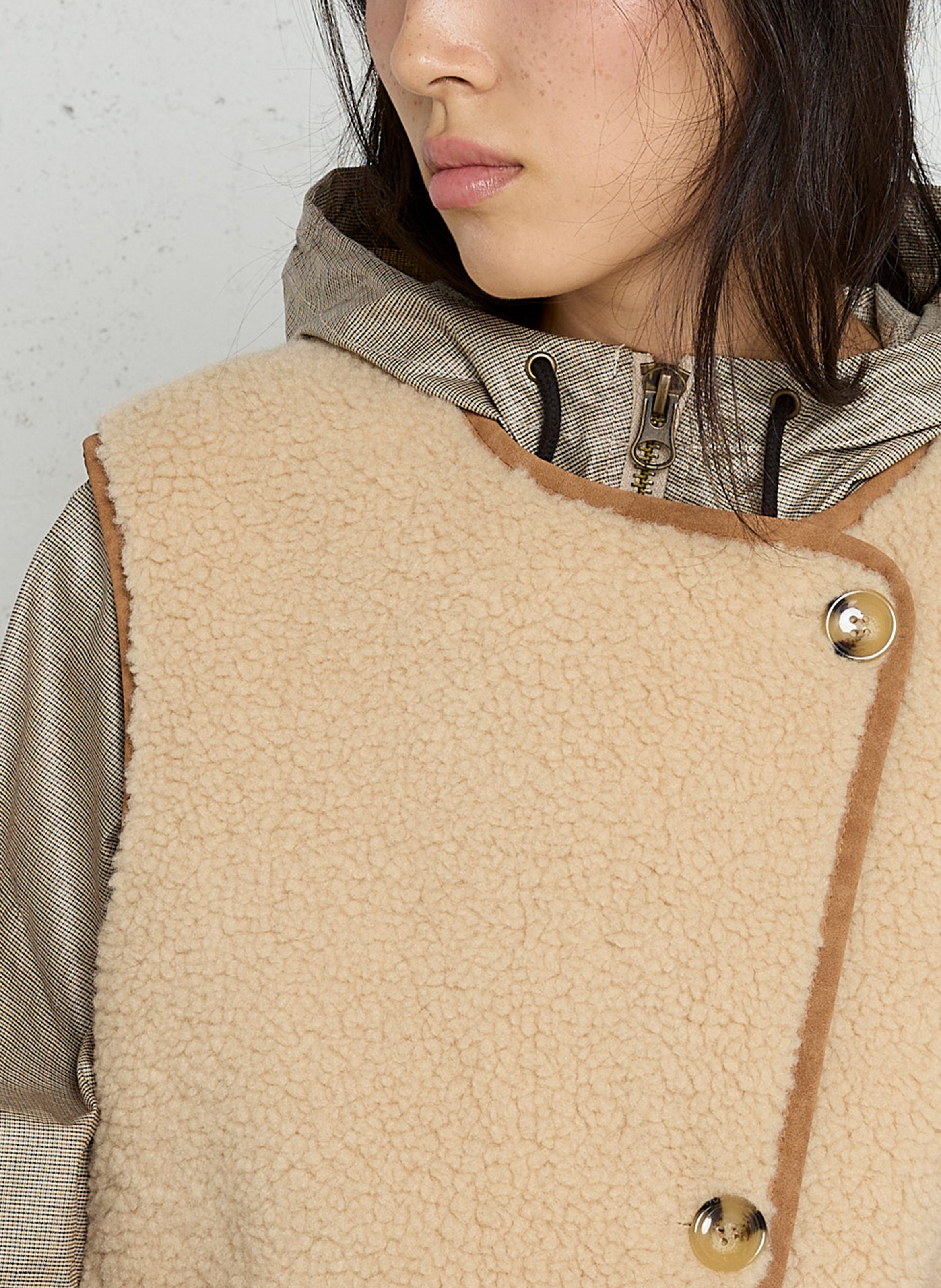 Veste droite sans manche effet fourrure LEON & HARPER Marron