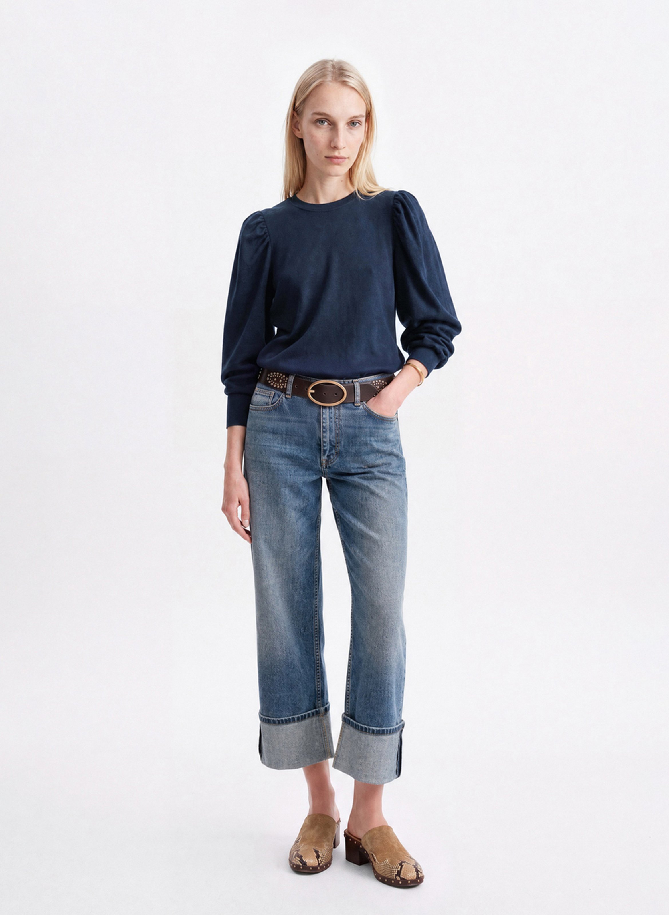Straight cotton round-neck T-shirt VANESSA BRUNO Blue