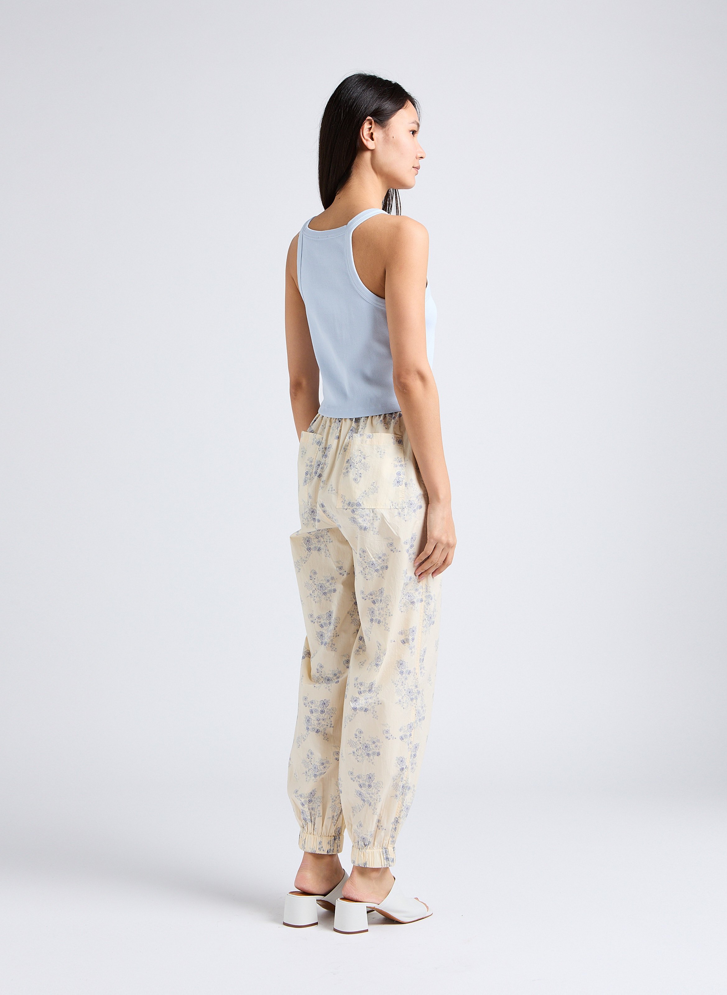 High-waisted straight printed cotton pants LAURENCE BRAS Blue