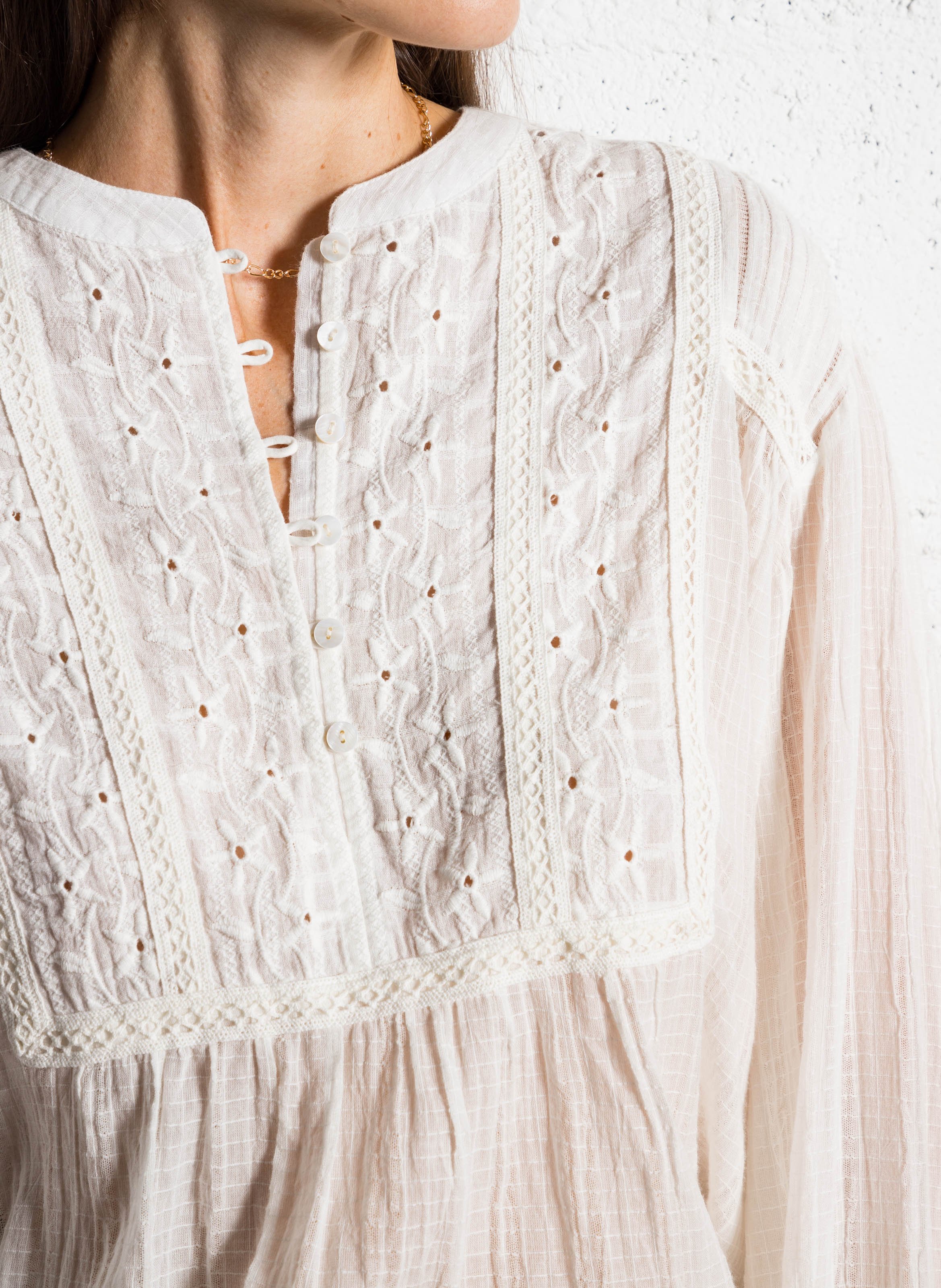 Ruimvallende, katoenen top met borduursel MAISON HOTEL Beige