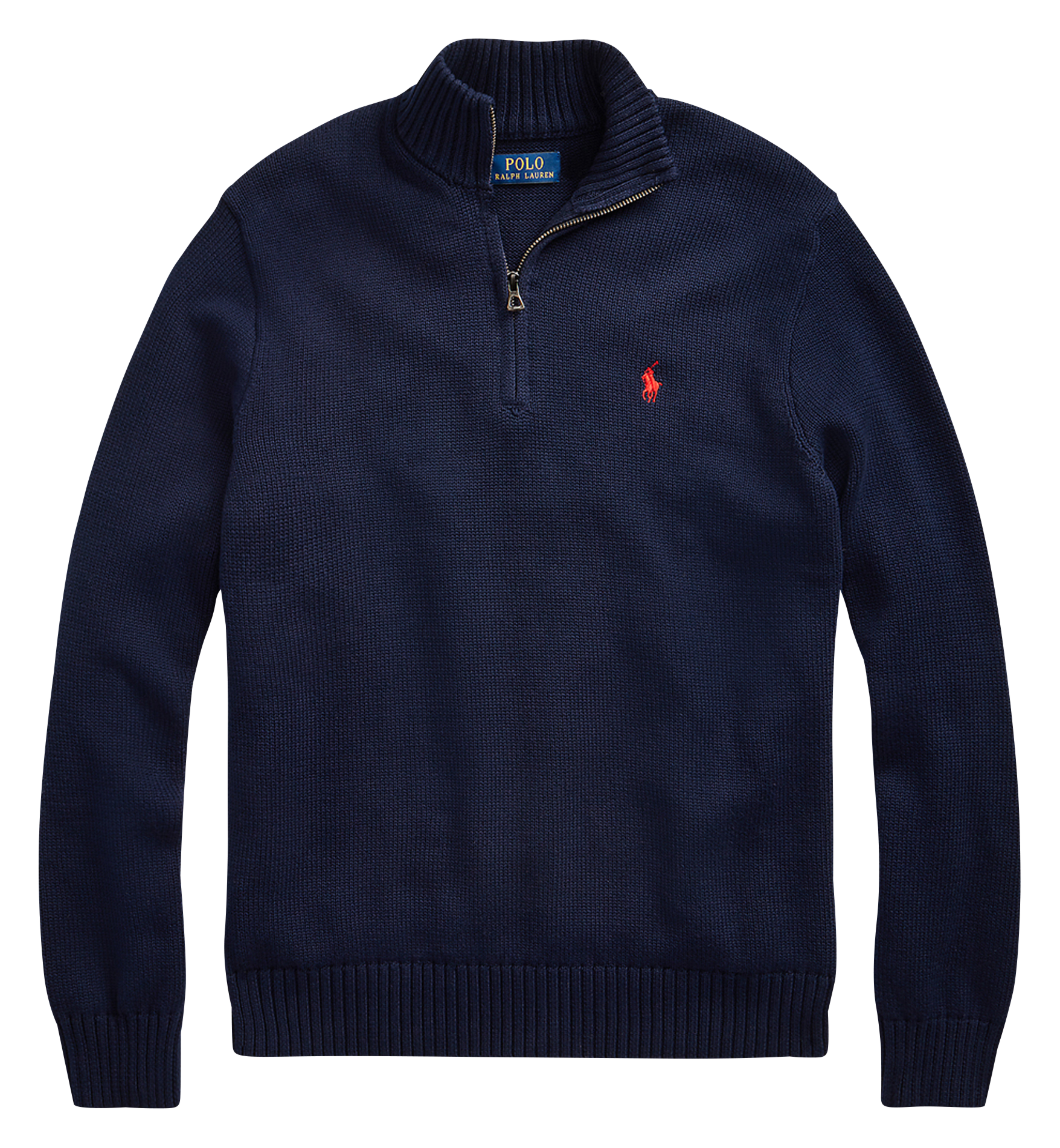 Cotton sweater with zip-up neck Blue