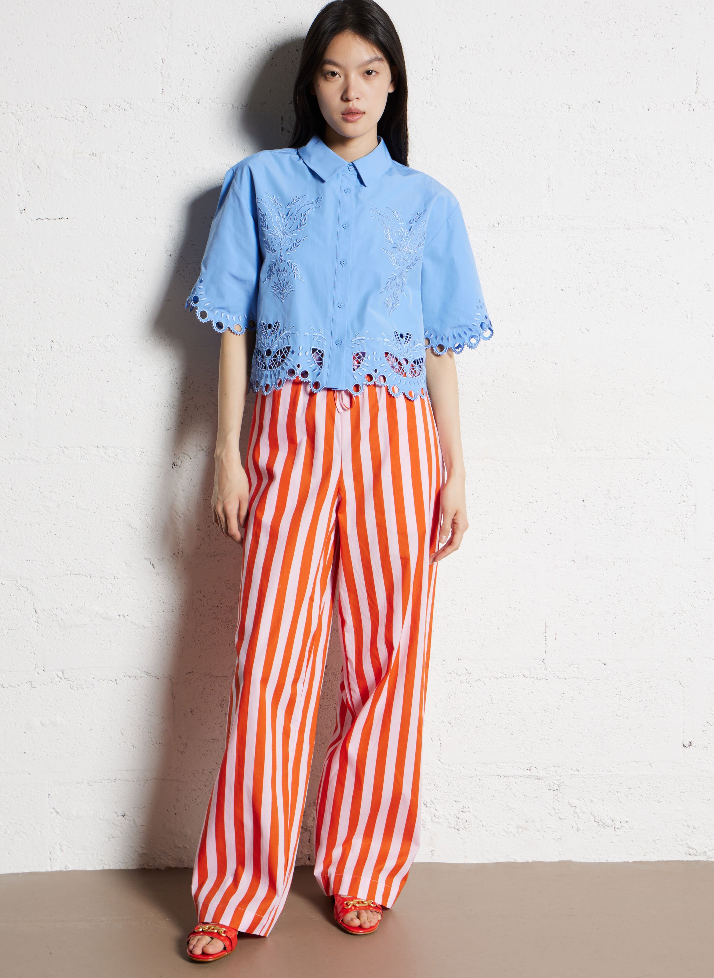 Pantalon large taille haute à rayures LOLLYS LAUNDRY Rouge