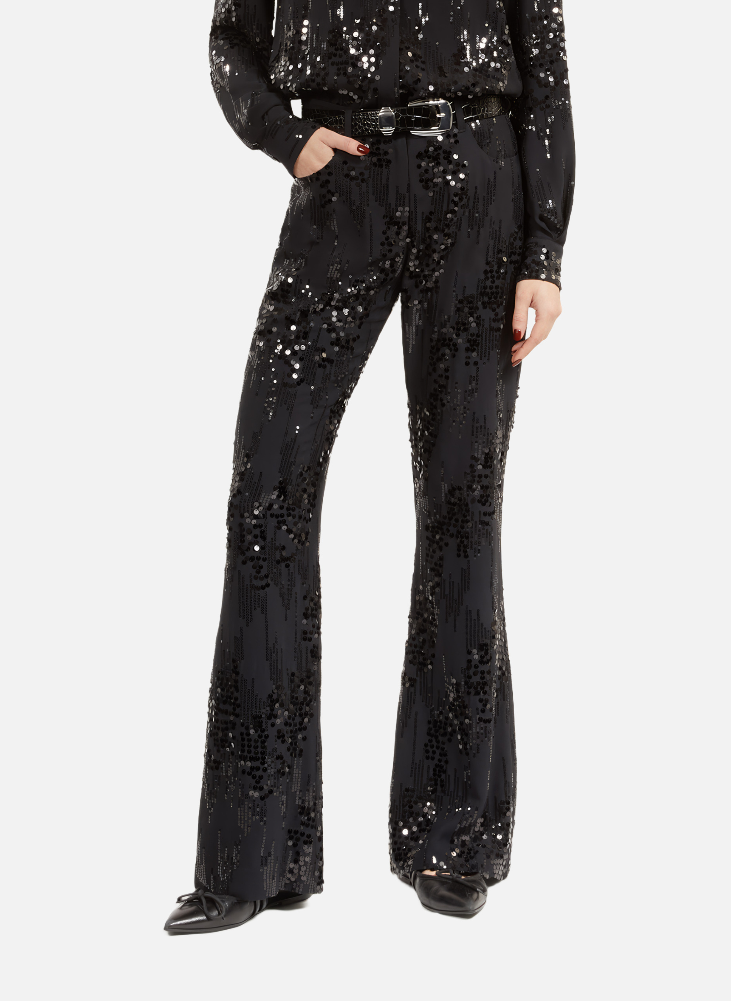Flare sequin pants THE KOOPLES Black