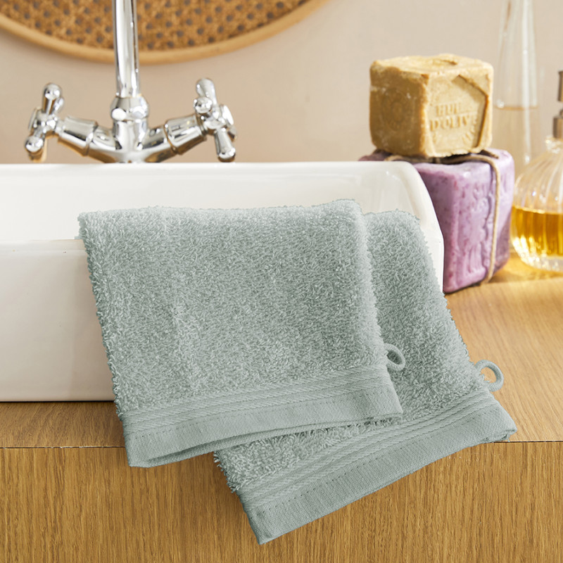 Set of 2 washcloths COTON PUR Green