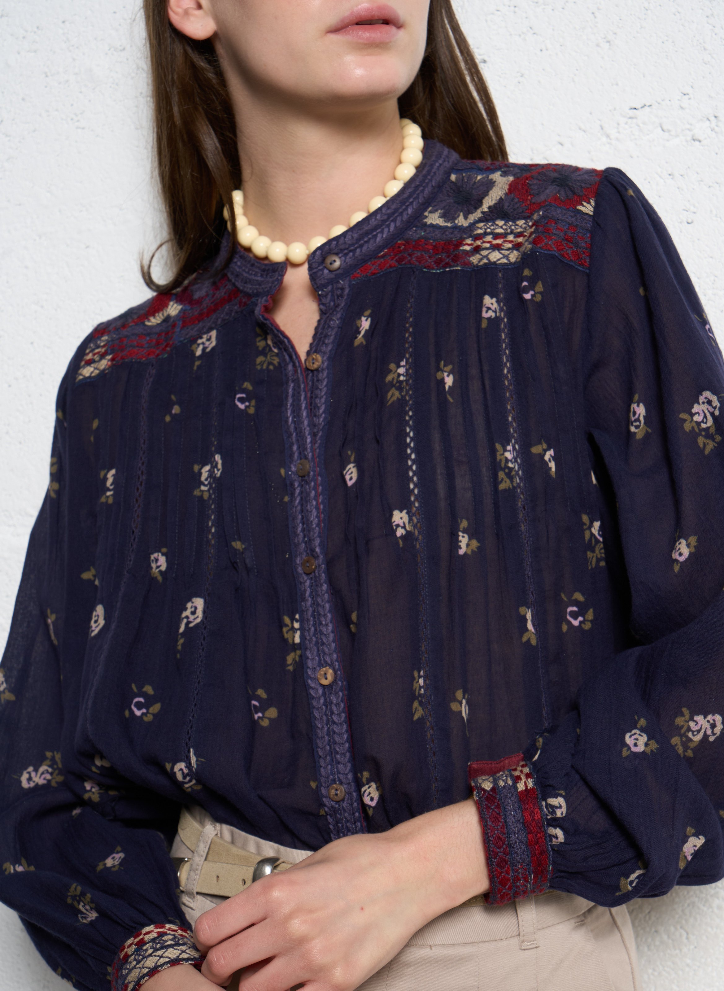 Round neck blouse with floral print MAISON HOTEL Blue