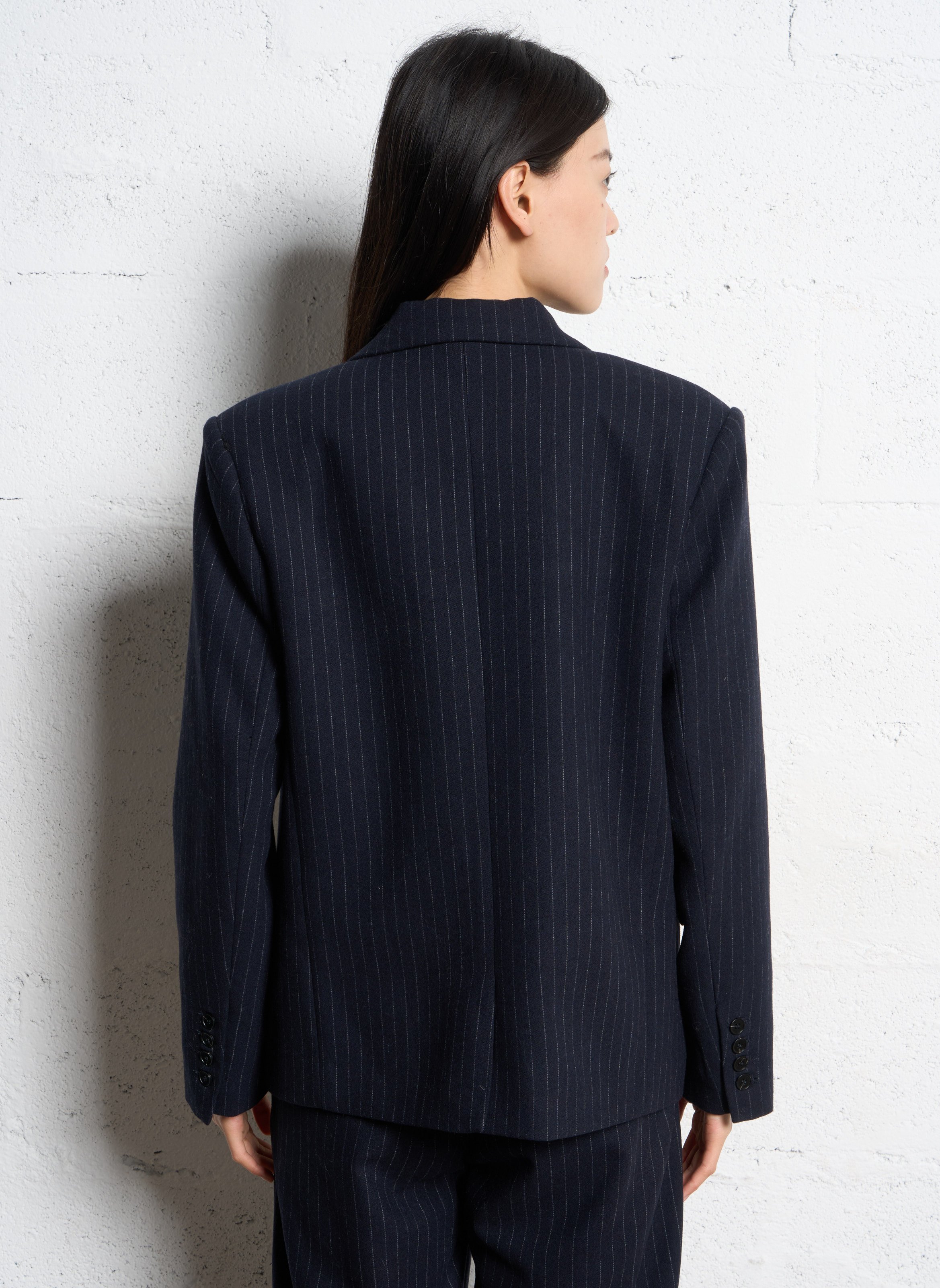 Veste de tailleur droite rayée SUNCOO Bleu