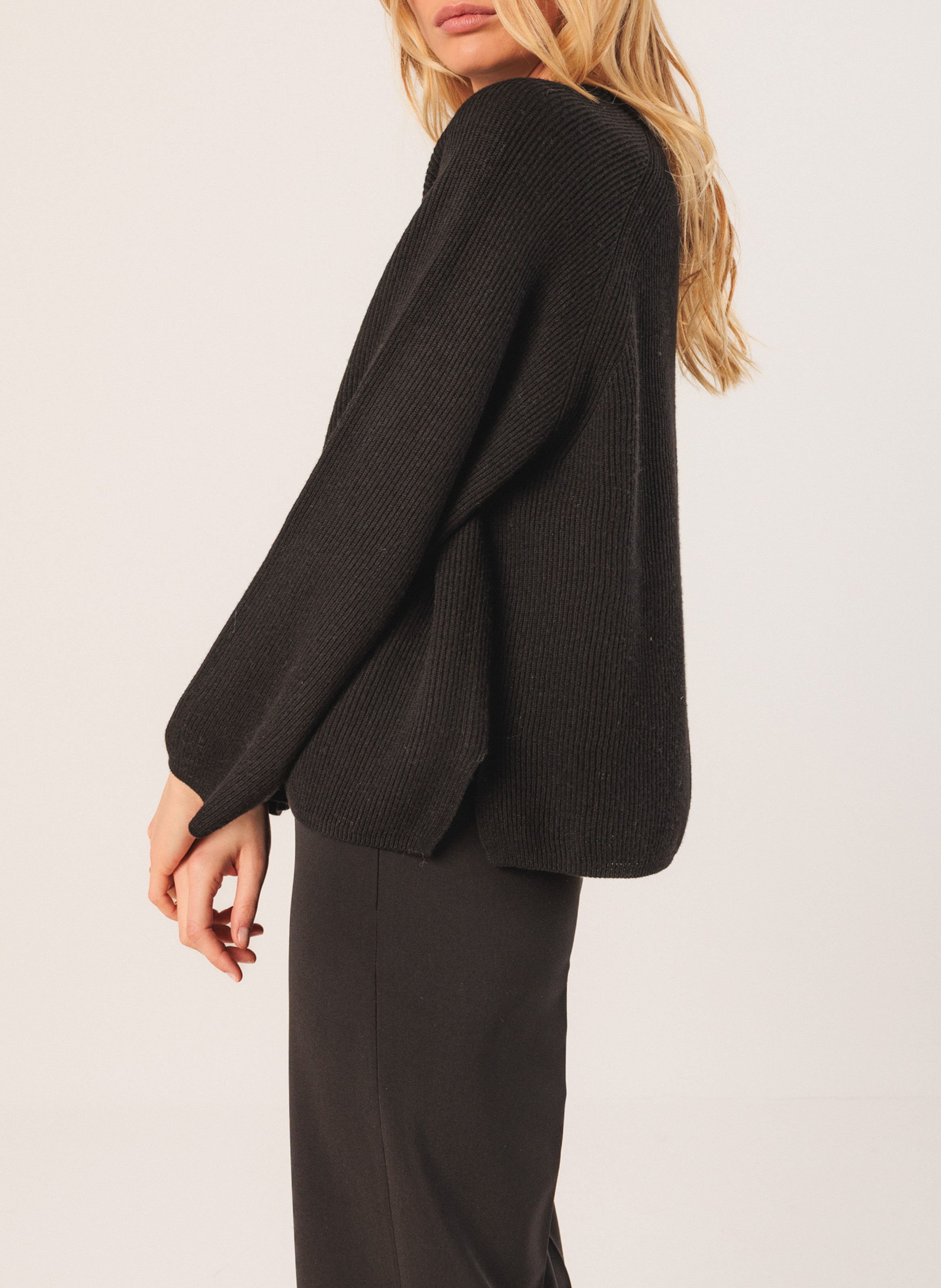 Pull col rond en laine mélangée INDI & COLD Noir