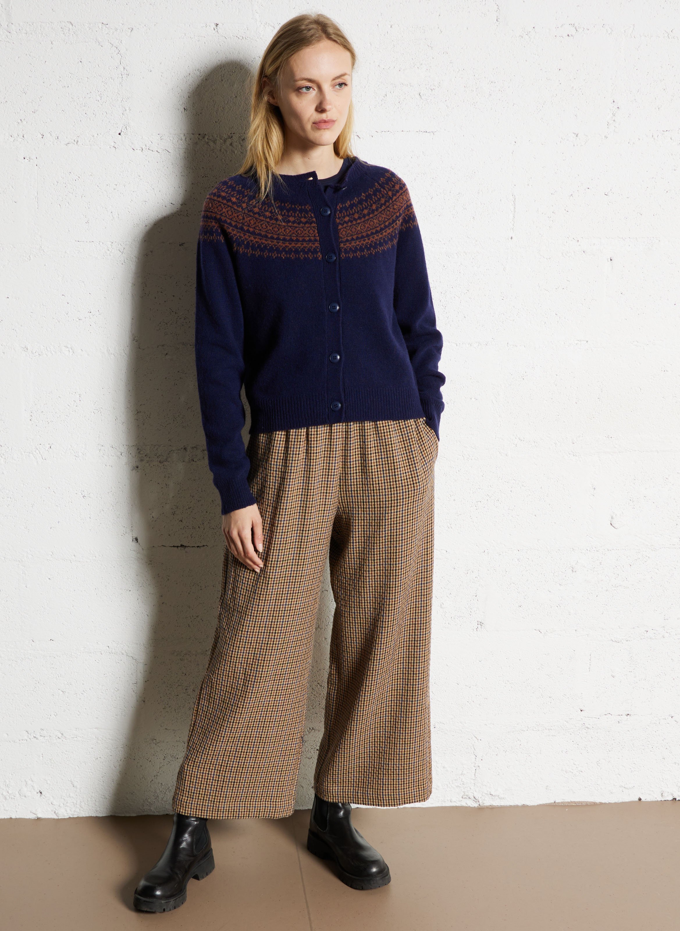 Gilet droit col bateau jacquard en laine mélangée NICE THINGS Bleu