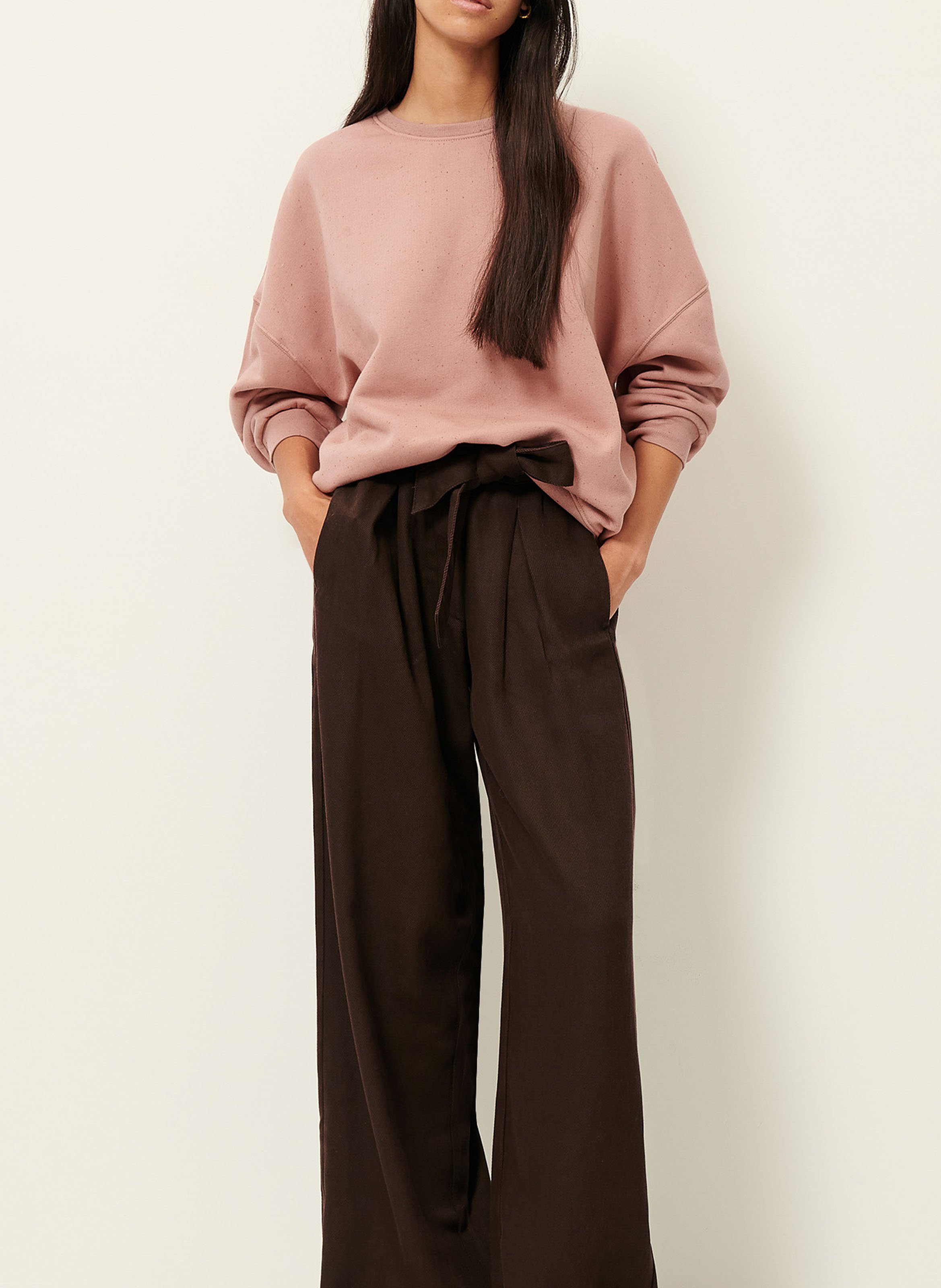 Loose-fit round-neck flecked organic cotton-blend sweater SESSUN Pink