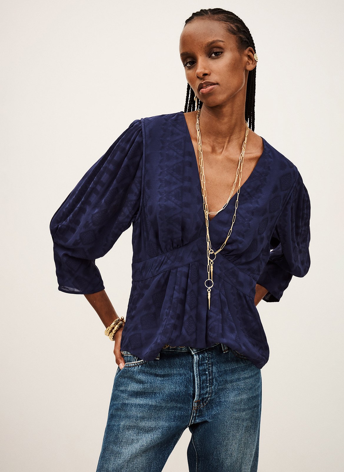 Top col V en jacquard BA&SH Bleu