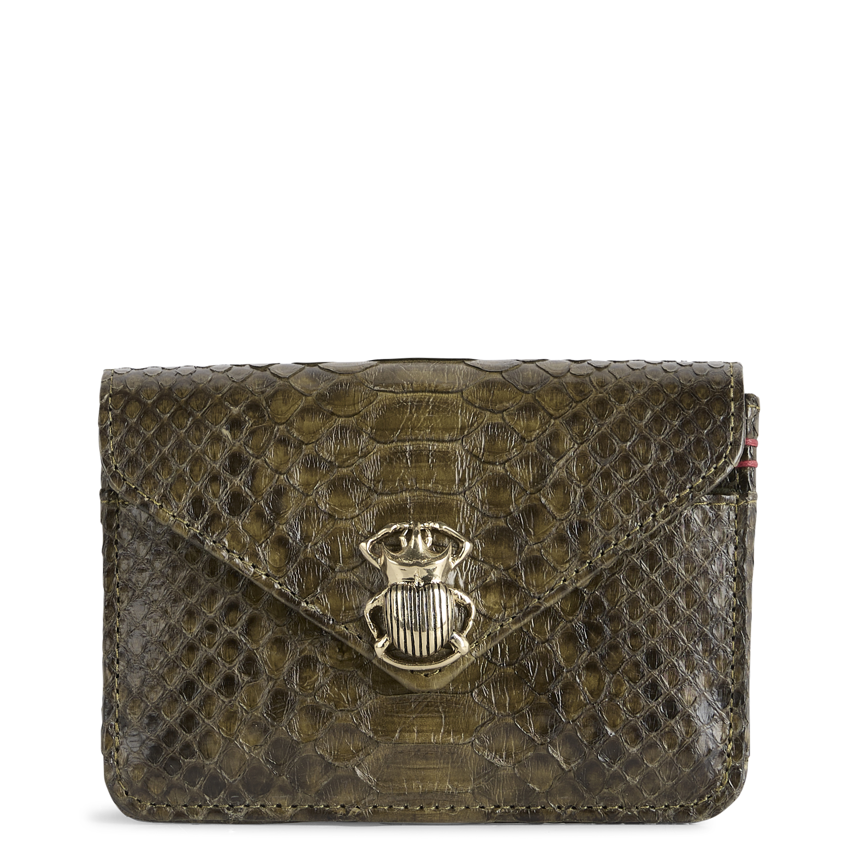 Pochette en cuir de python mélangé CLARIS VIROT Kaki