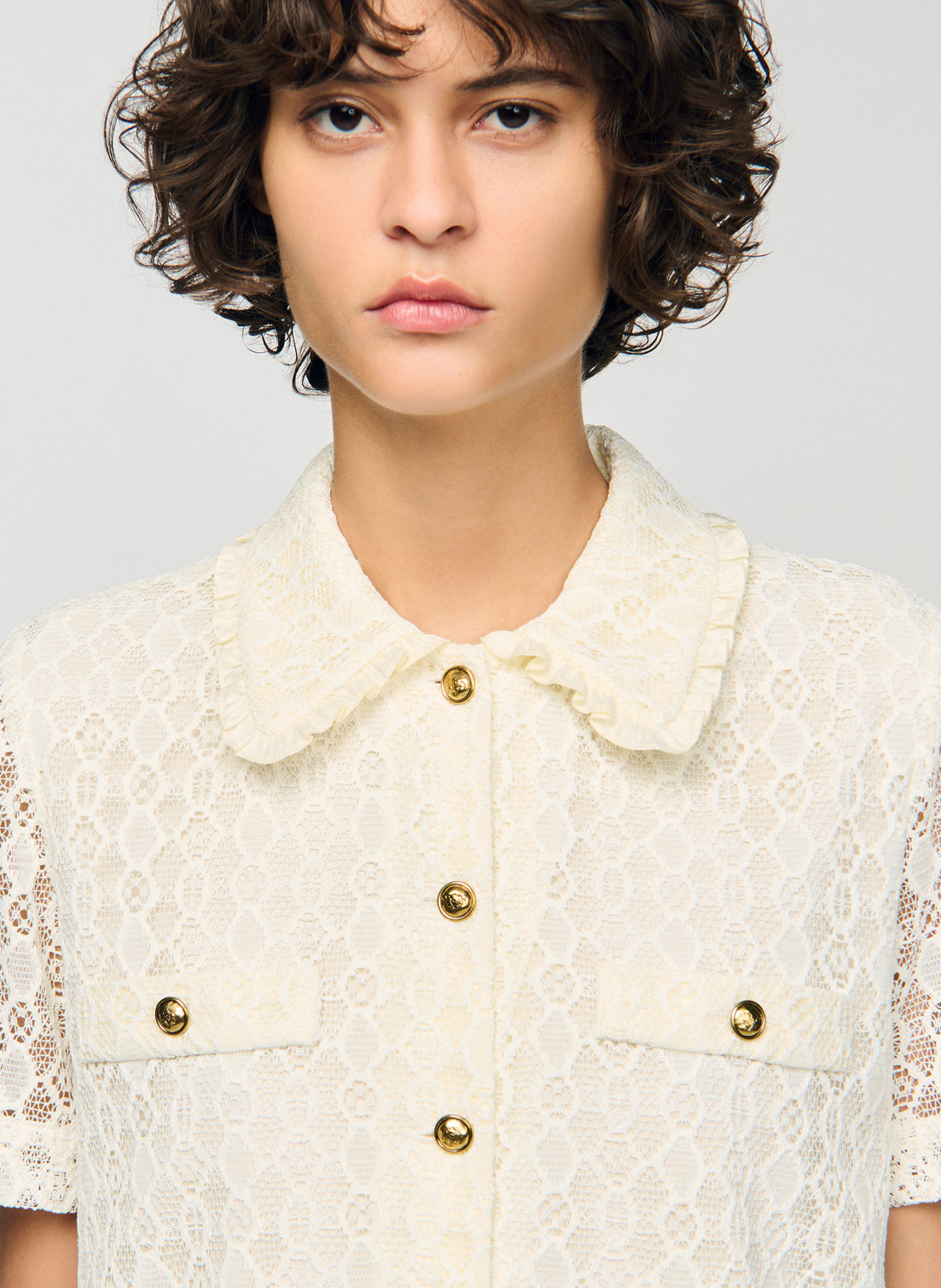 Korte jurk met kraag en kant SANDRO Wit