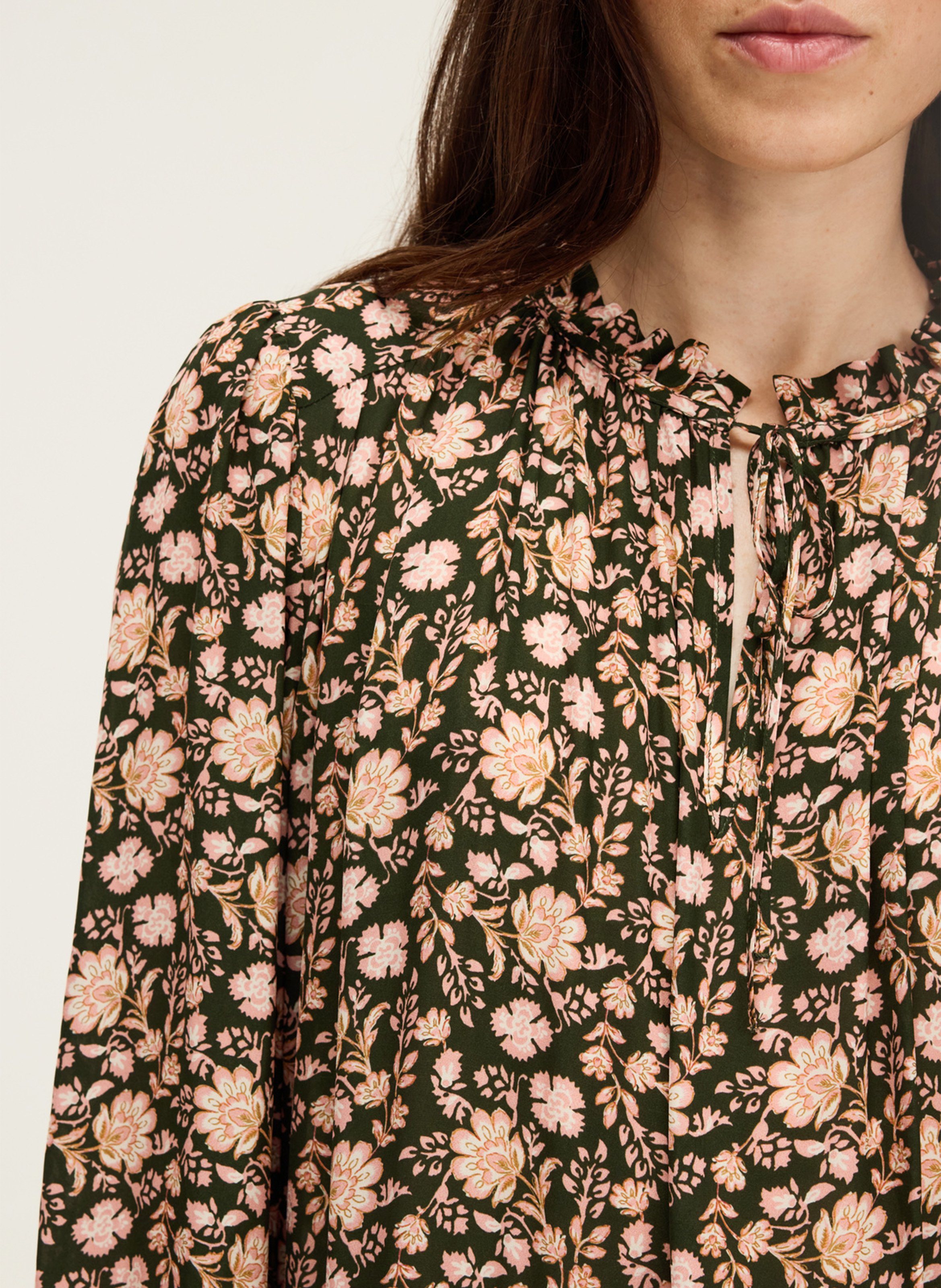 Halflange jurk met ronde hals en print PABLO Kaki