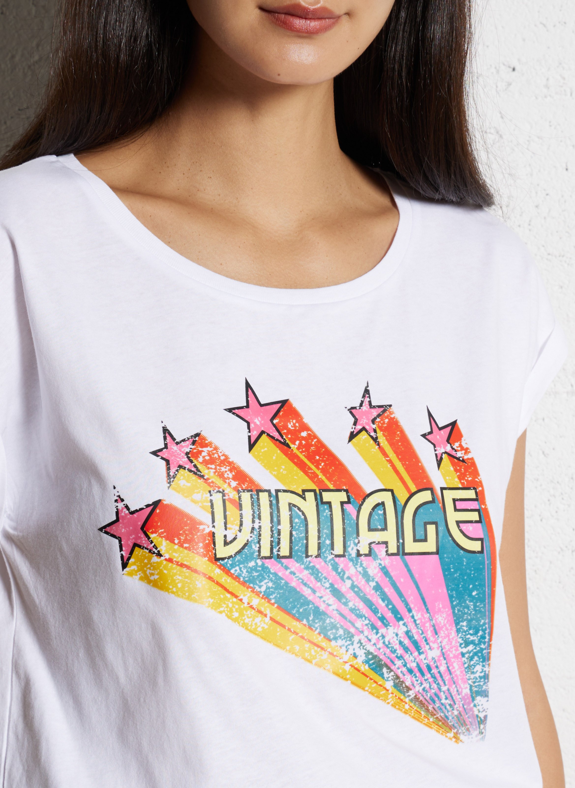 Tee-shirt col rond imprimé en coton PLEASE Blanc