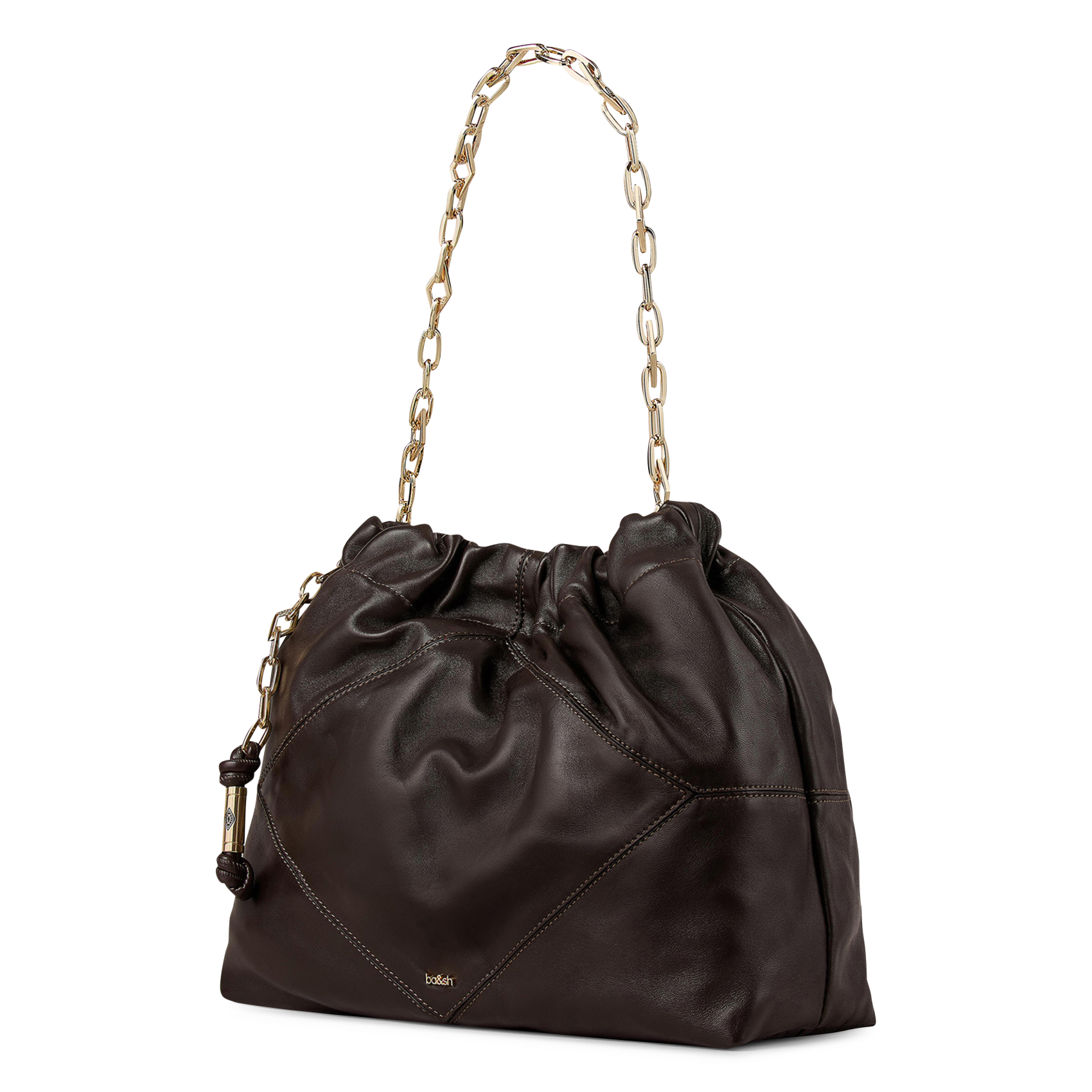 Sac Tote épaule à chaîne en cuir uni BA&SH Marron
