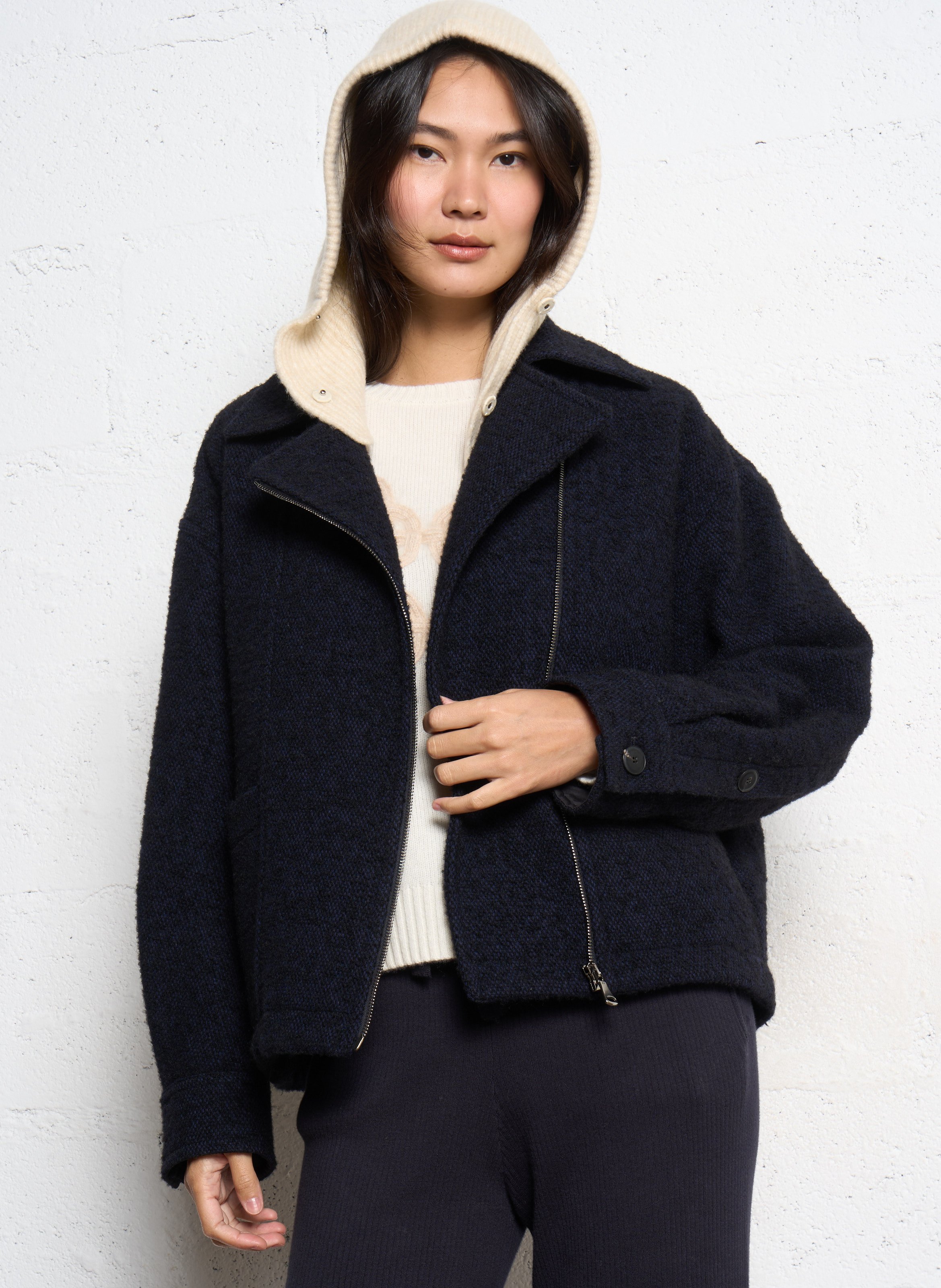 Veste oversize col classique en laine mélangée POMANDERE Bleu