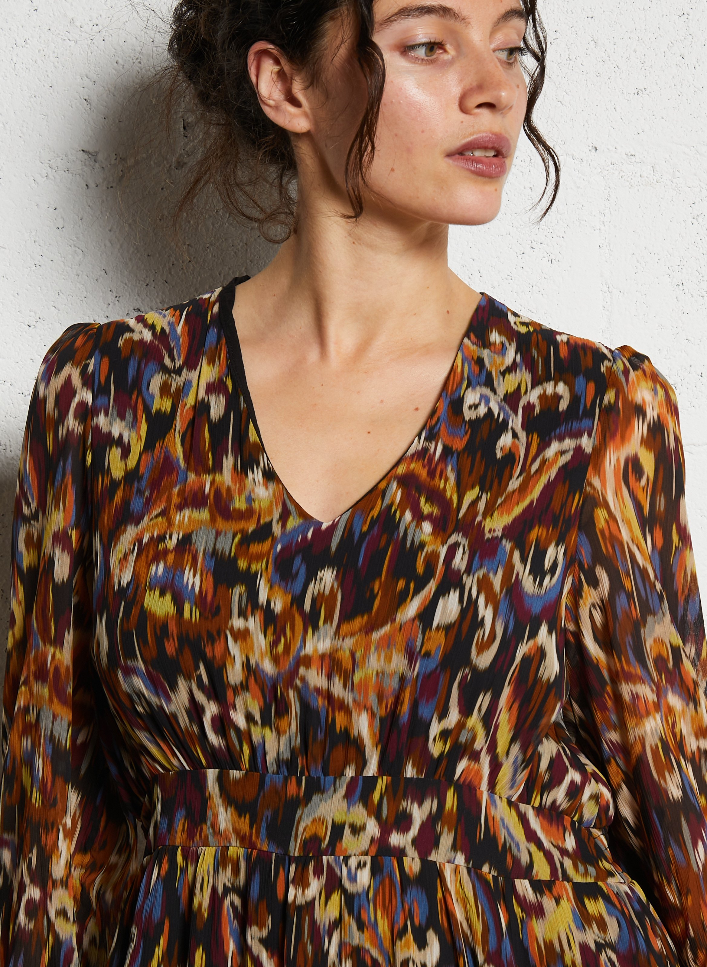 Robe midi imprimée col v SUD EXPRESS Jaune