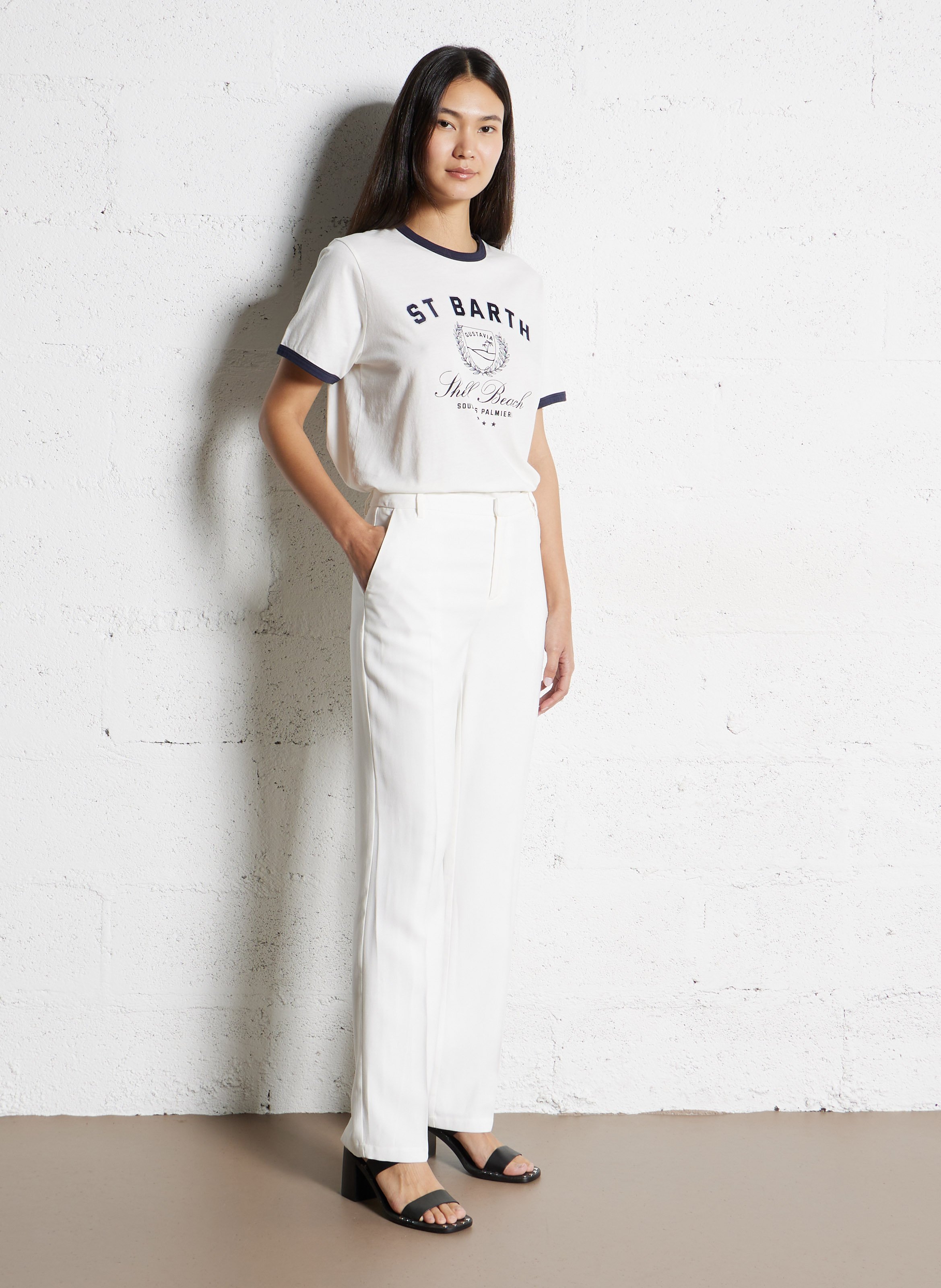 Tee-shirt droit col rond en coton IKKS Blanc