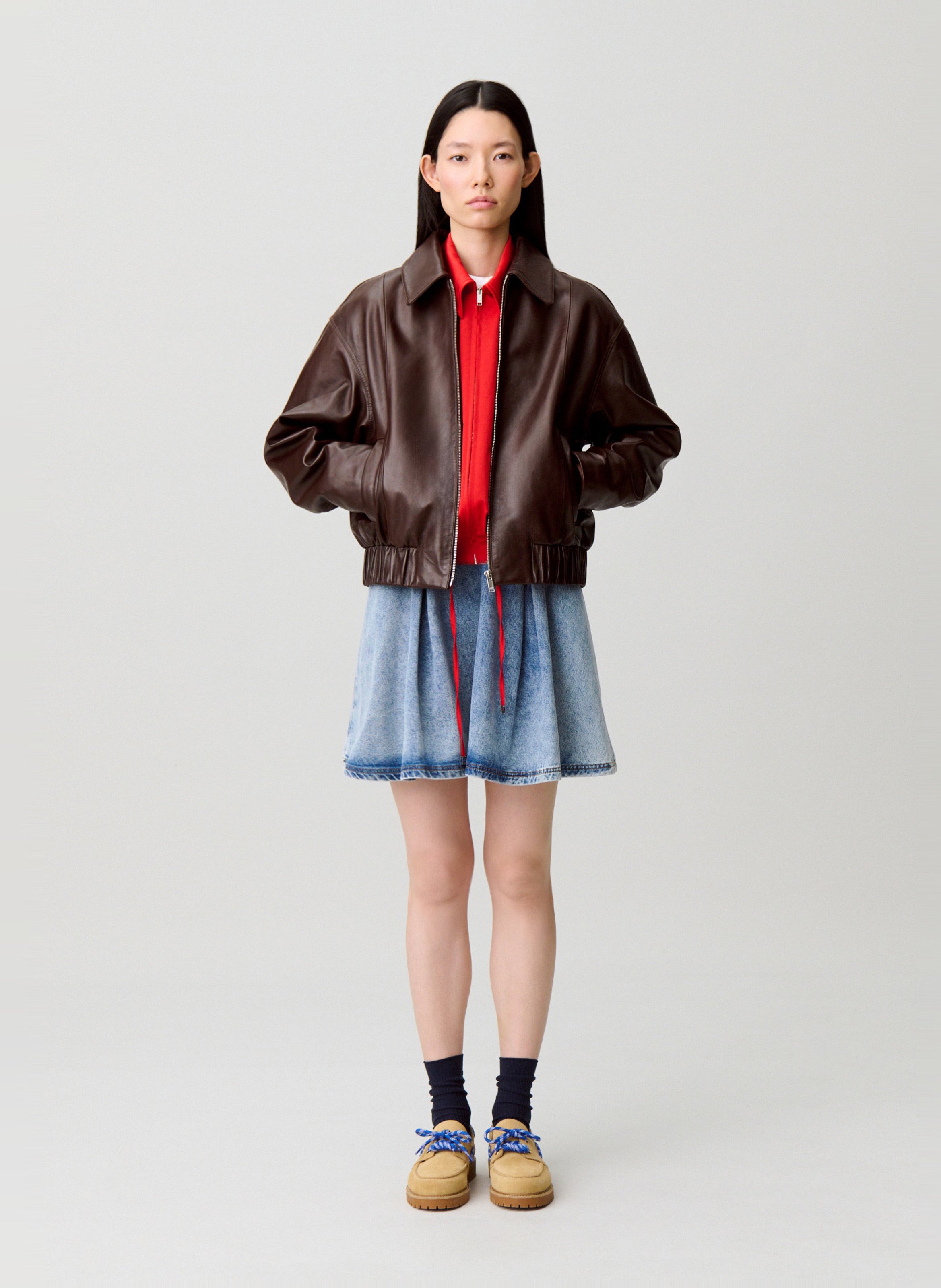 Veste en cuir oversize CLAUDIE PIERLOT Marron