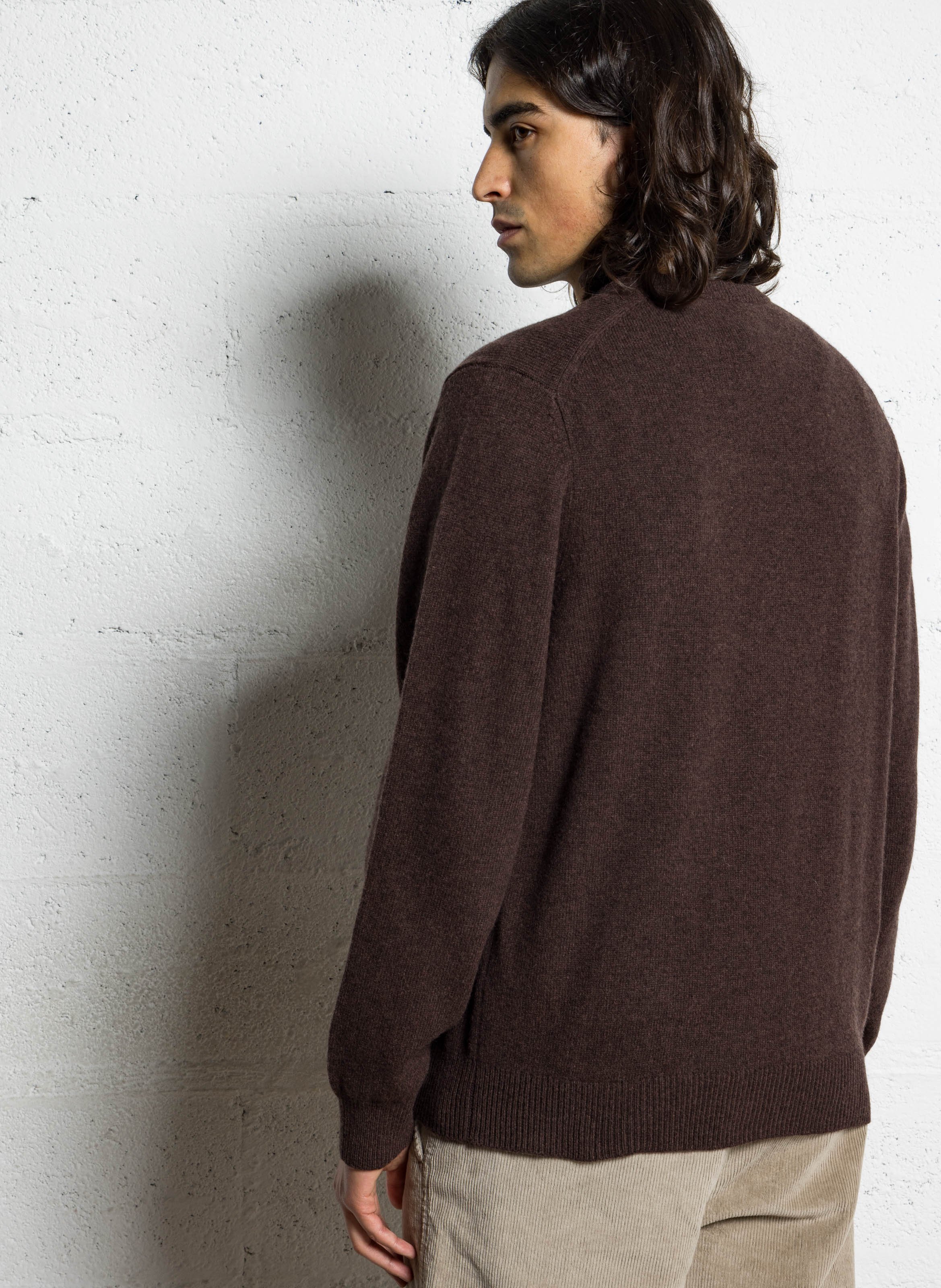 Pull col rond uni en laine HACKETT Marron