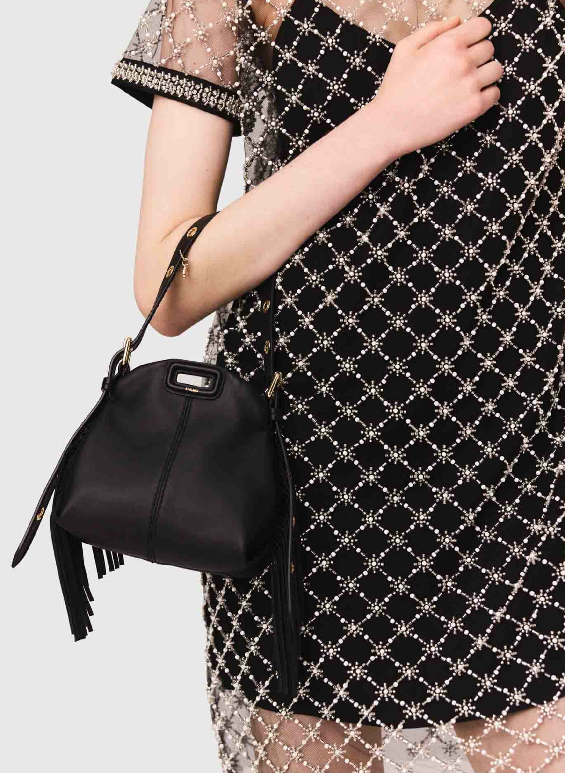 Short straight dress with beaded transparency MAJE Black