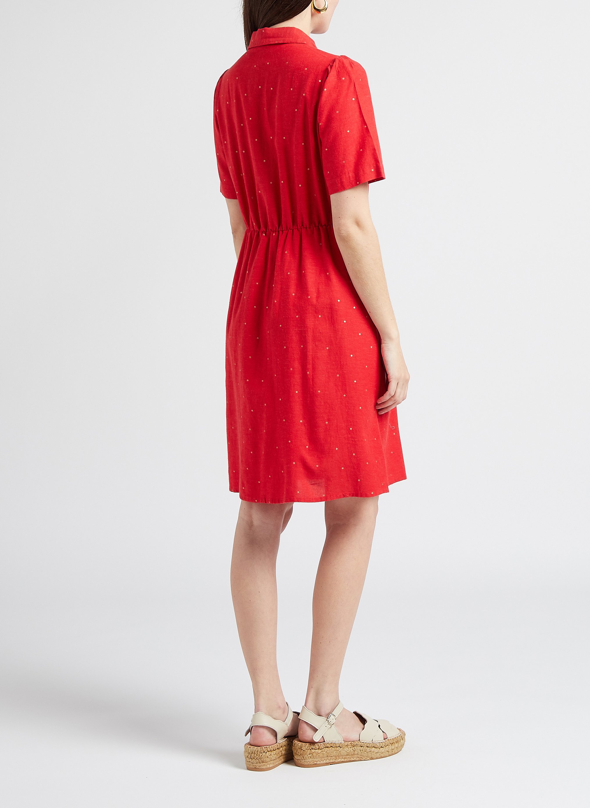 Short dot print dress with classic collar PIECES Red