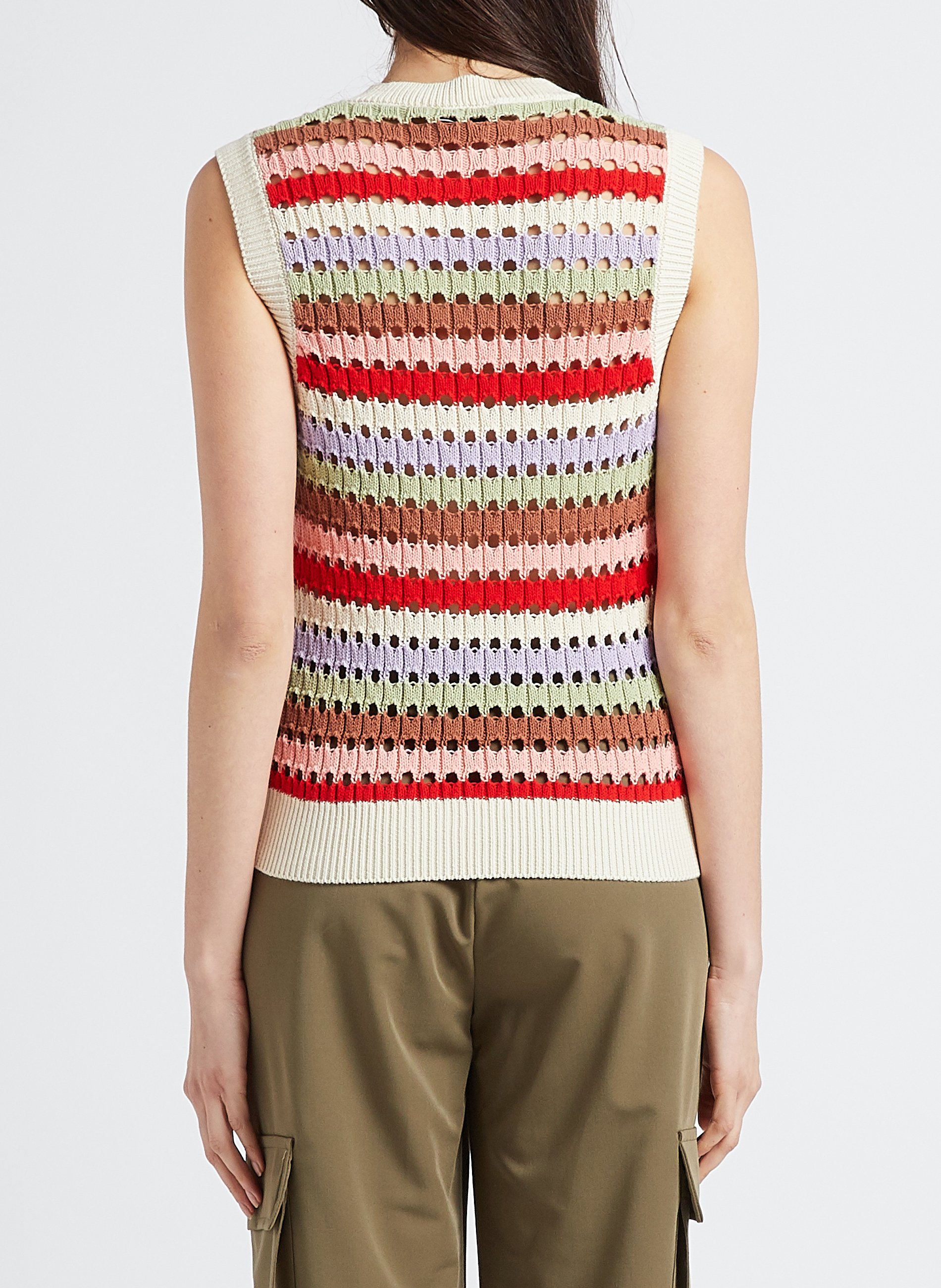 Pull col V rayé en coton LA PETITE FRANCAISE Beige