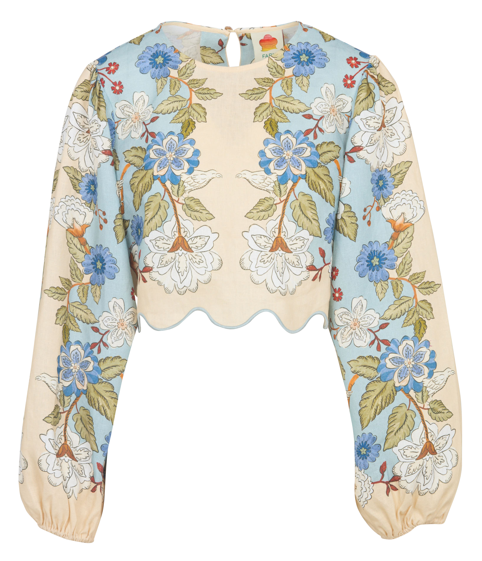 Round neck linen printed top FARM RIO Blue