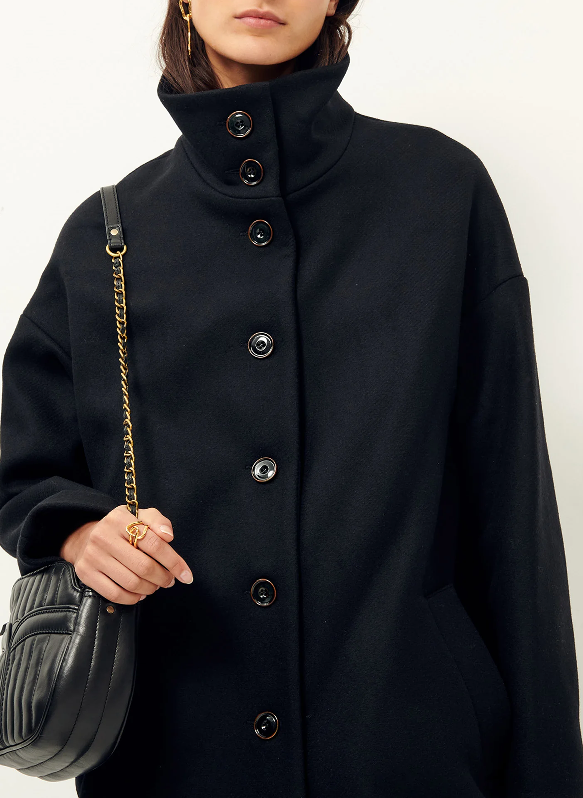 Manteau col montant en laine mélangée SESSUN Noir