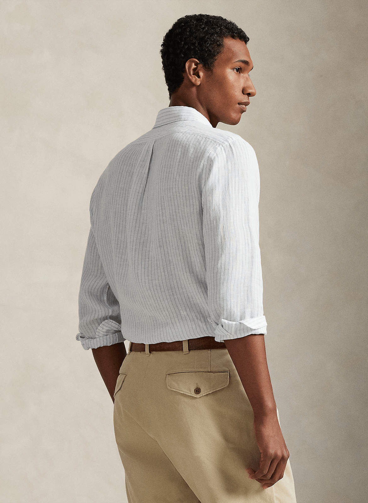 Camisa recta cuello clásico de lino a rayas POLO RALPH LAUREN Blanco