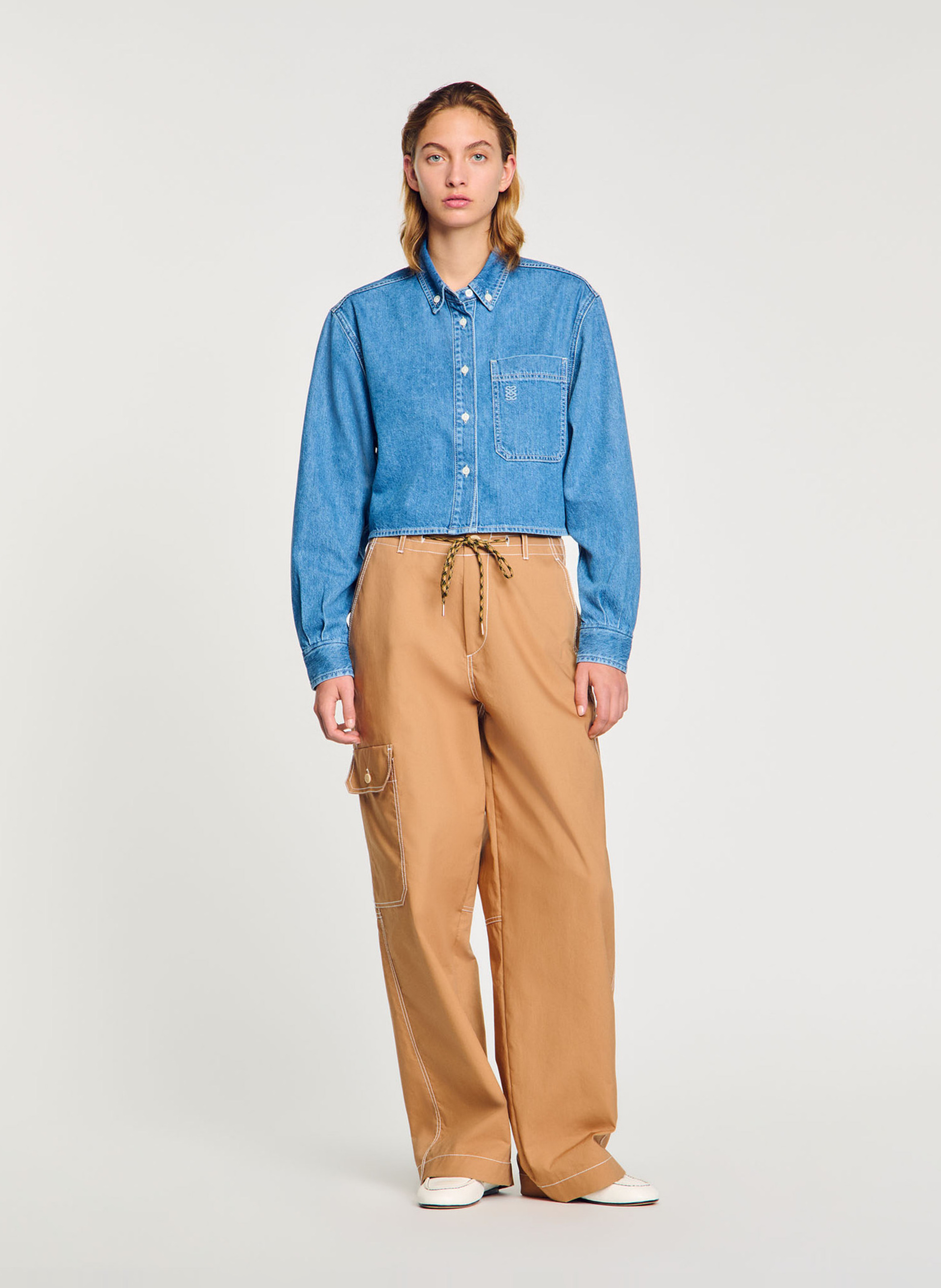 Short denim cotton shirt SANDRO Blue