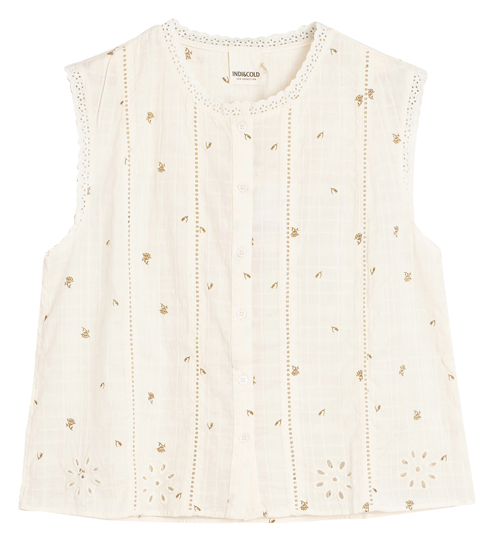 Ärmellose Bluse mit Knöpfen und Muster INDI & COLD Beige