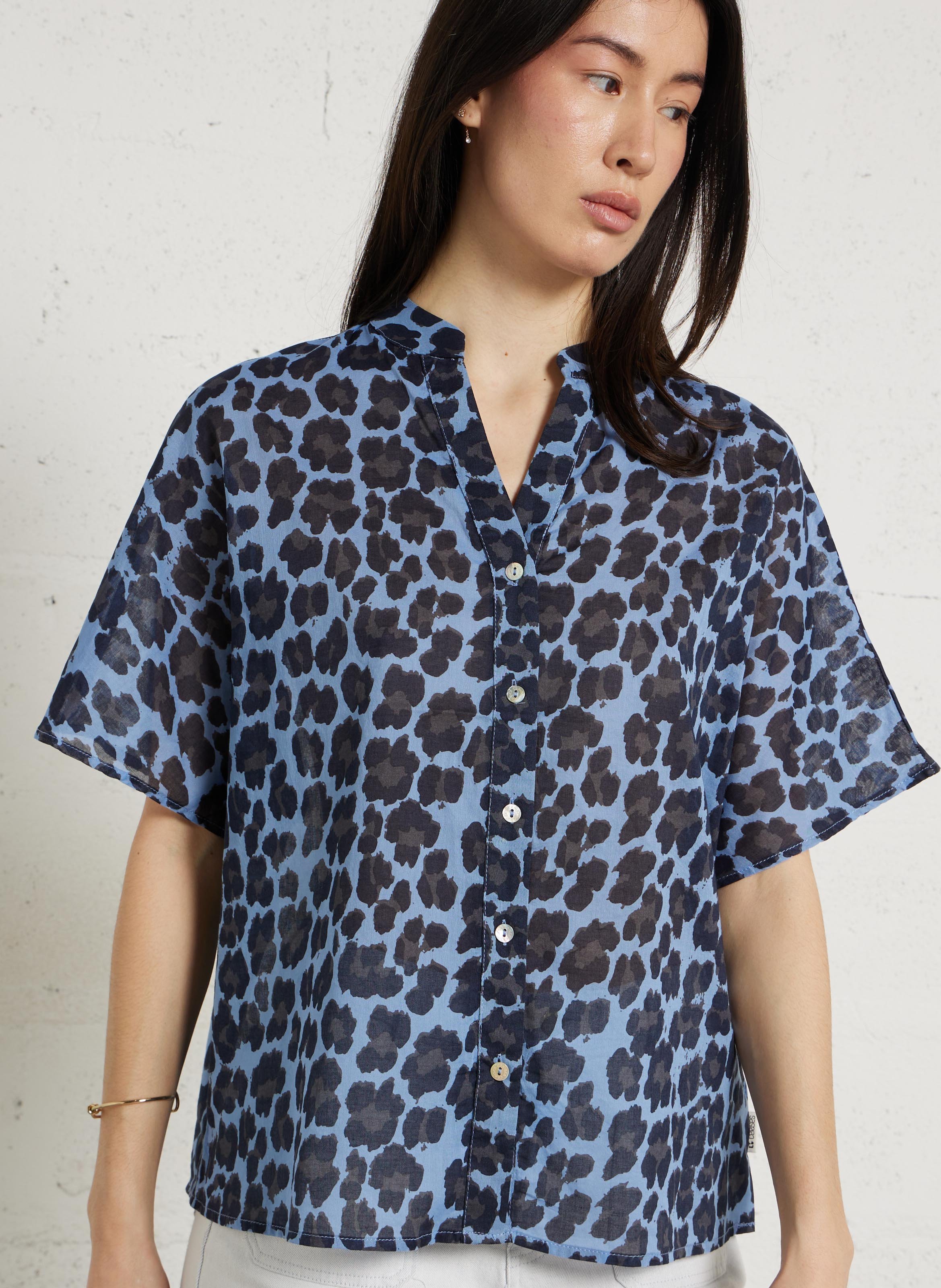 Oversized Tunisian collar cotton shirt LE TEMPS DES CERISES