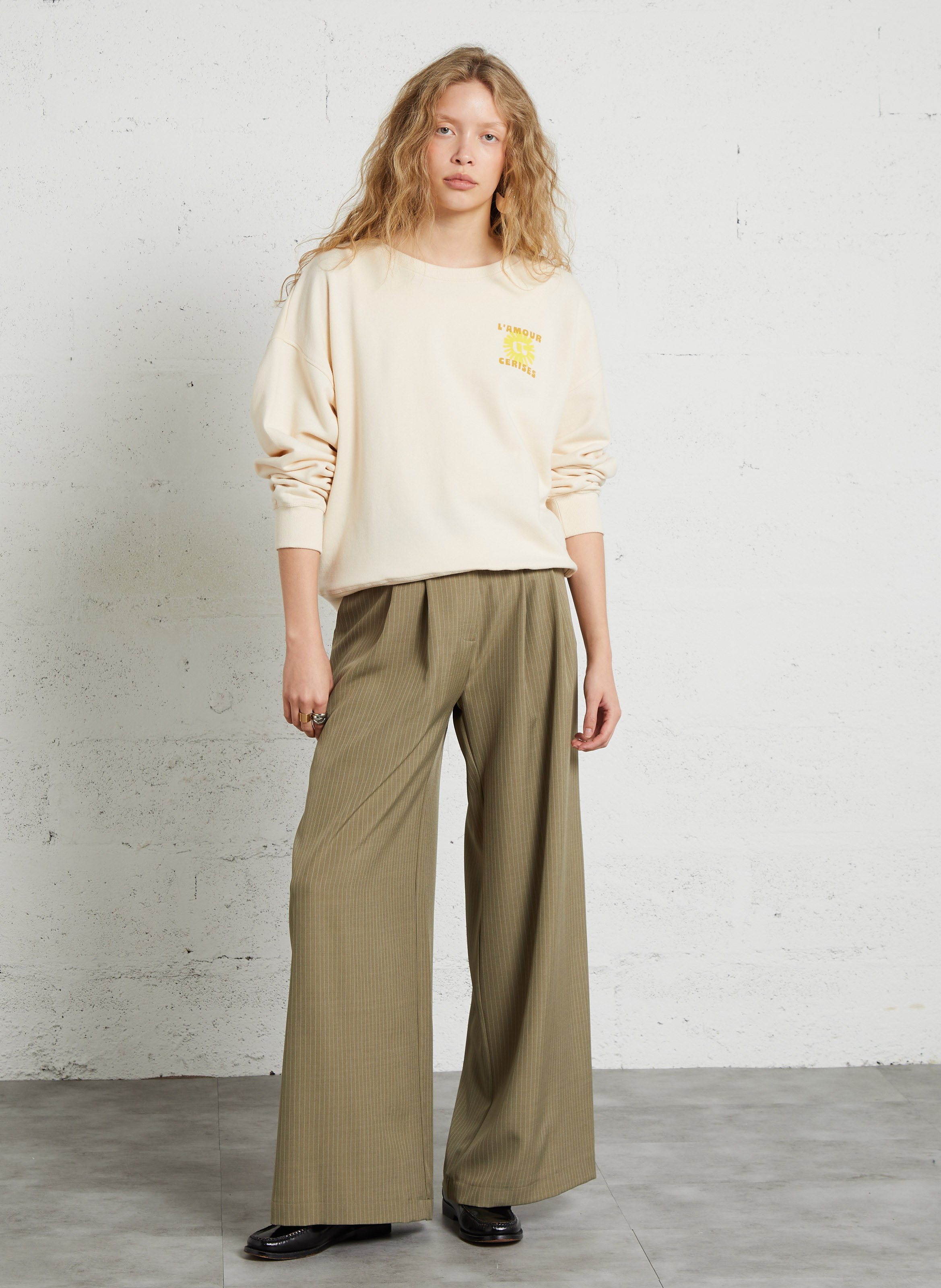 Oversized cotton-blend sweatshirt with round neck LE TEMPS DES CERISES Blue