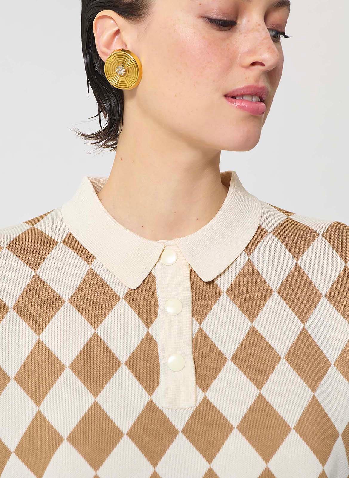 Polo oversize en maille imprimée TARA JARMON Marron