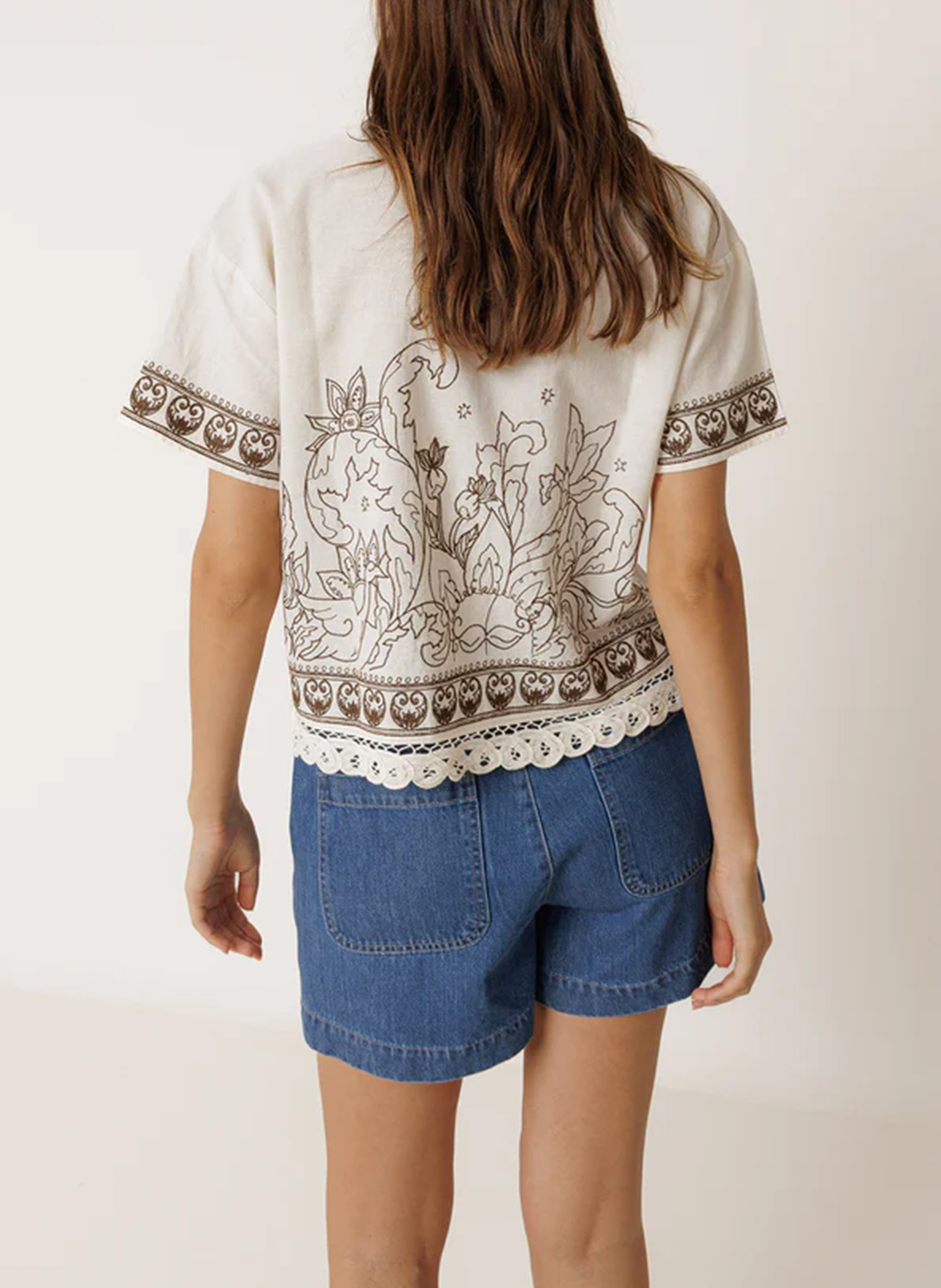 Overhemd met omgeslagen kraag van gemengd katoen Beige