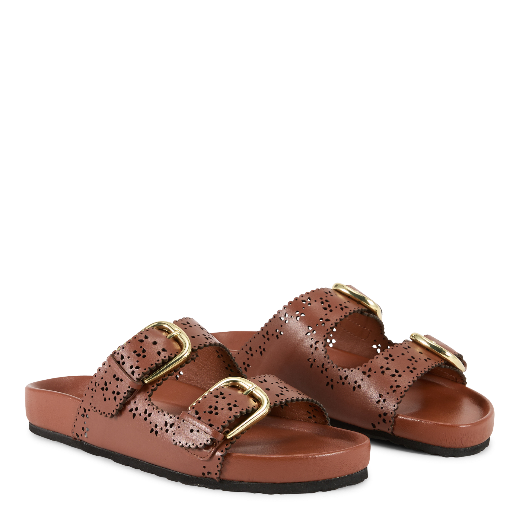 Aouda flat leather sandals PETITE MENDIGOTE Brown