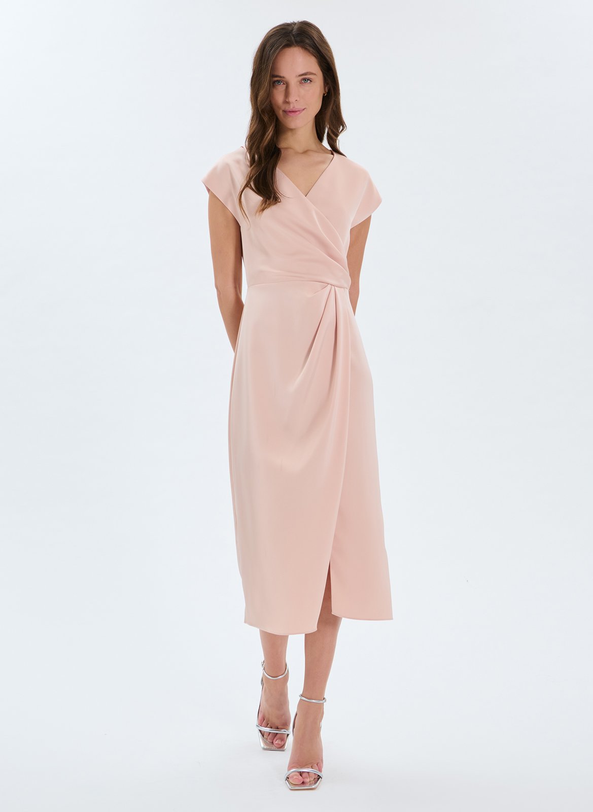Long v-neck satin dress ZAPA Beige