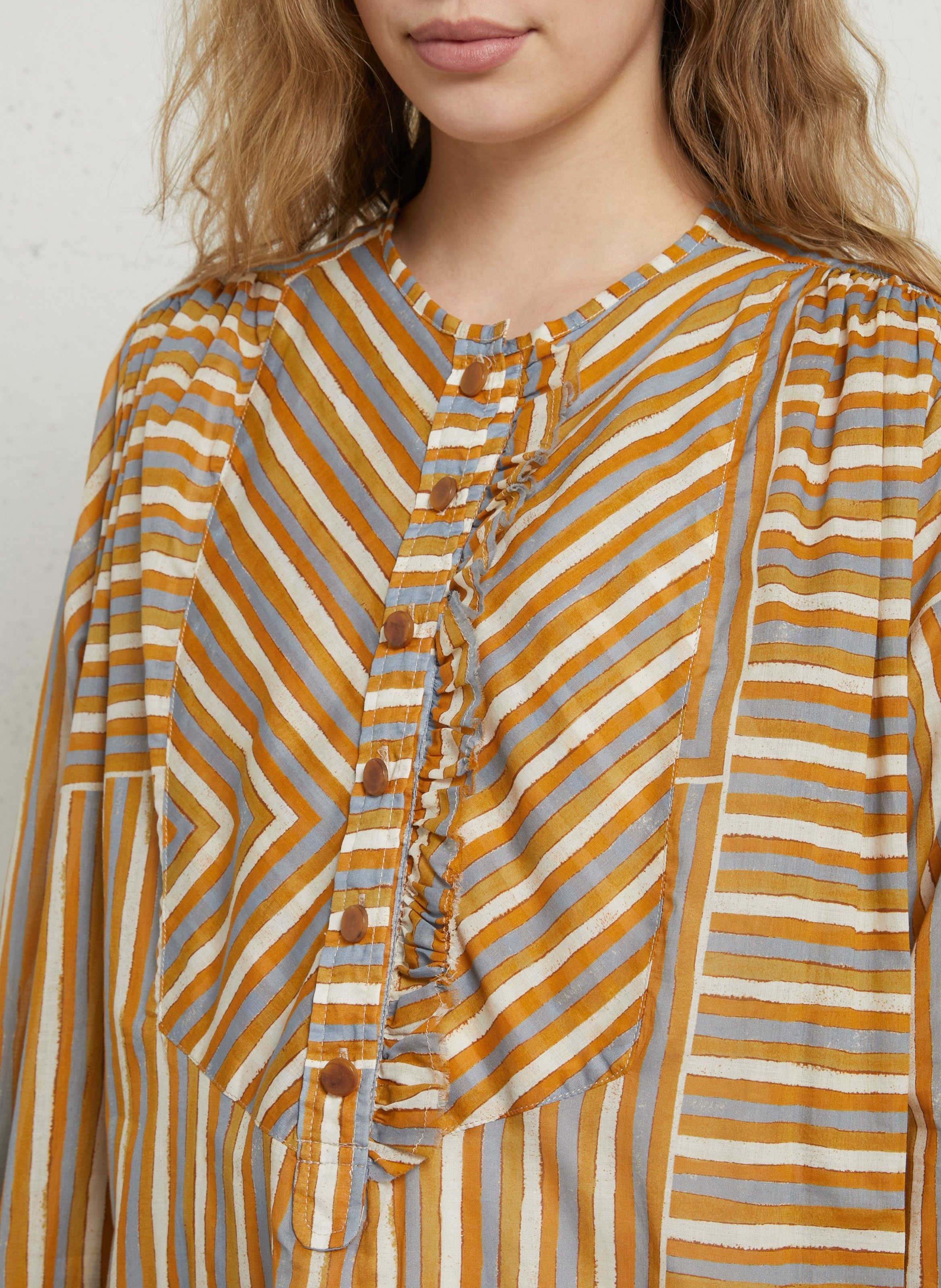 Oversized jurk met ronde hals en gestreept katoen HOD PARIS Bruin