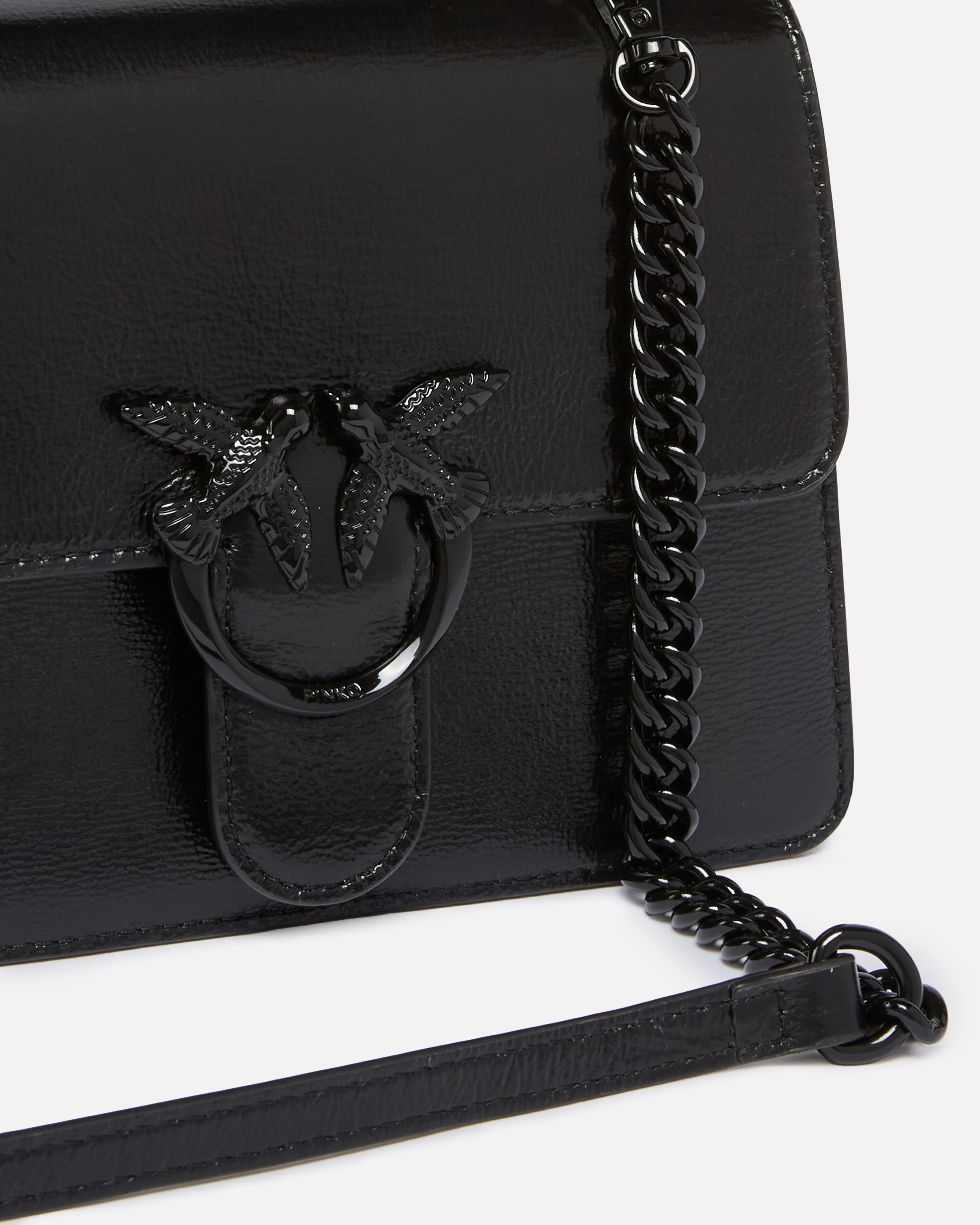 Petit sac à main mini love bag one light à anse supérieure en cuir brillant PINKO Noir