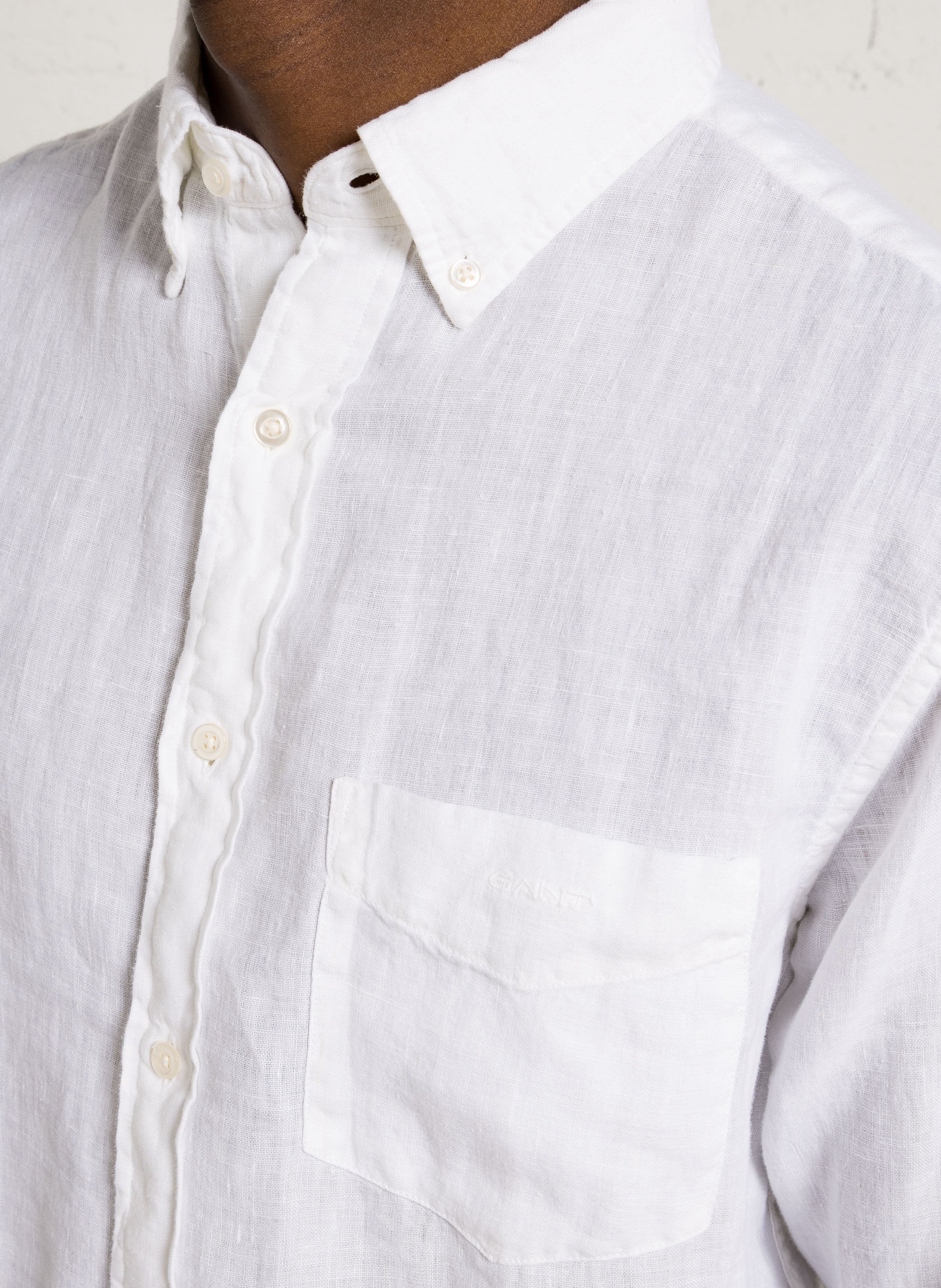 Chemise droite col classique en lin GANT Blanc