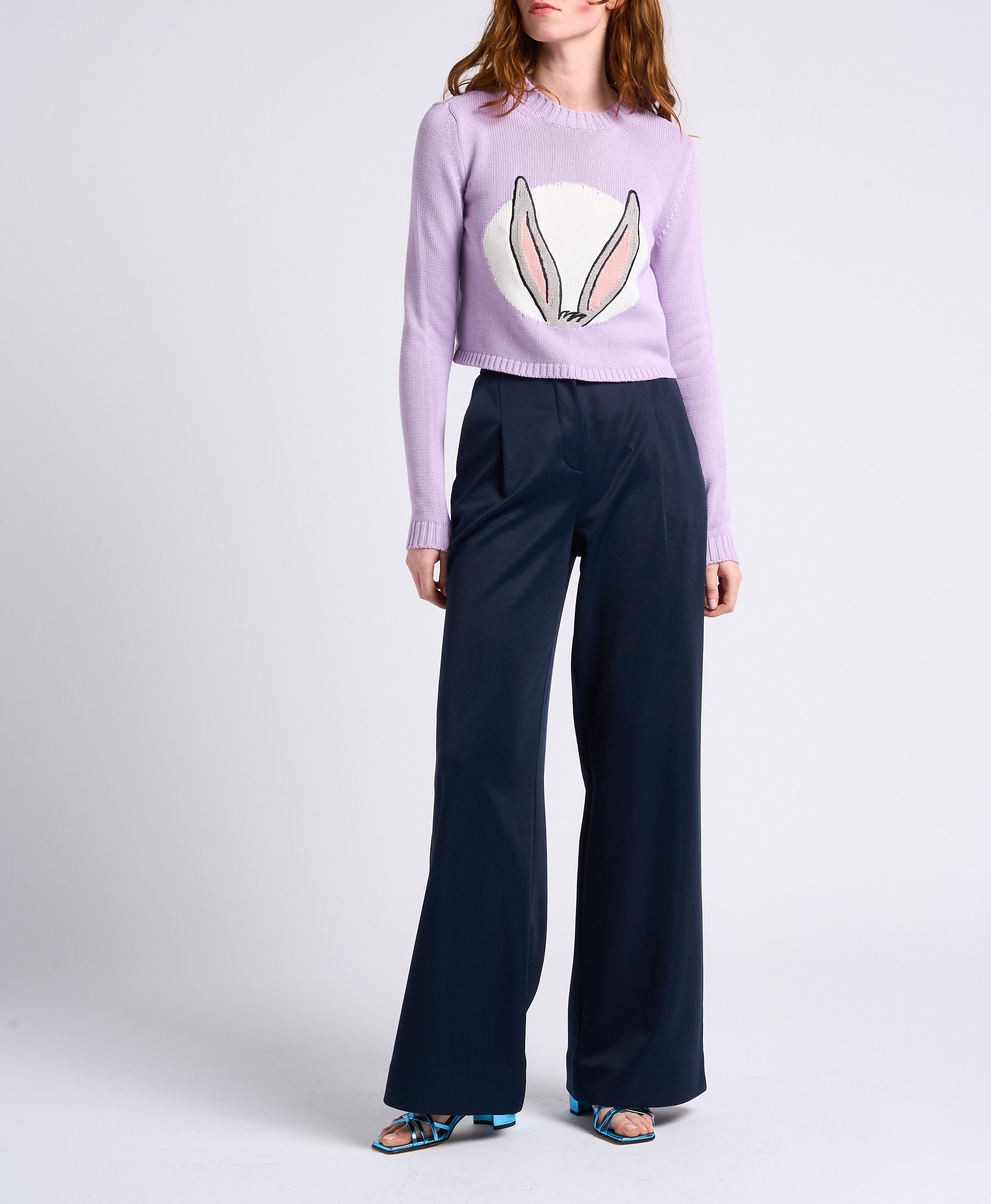 Cropped printed round-neck cotton sweater MAX&Co. Purple