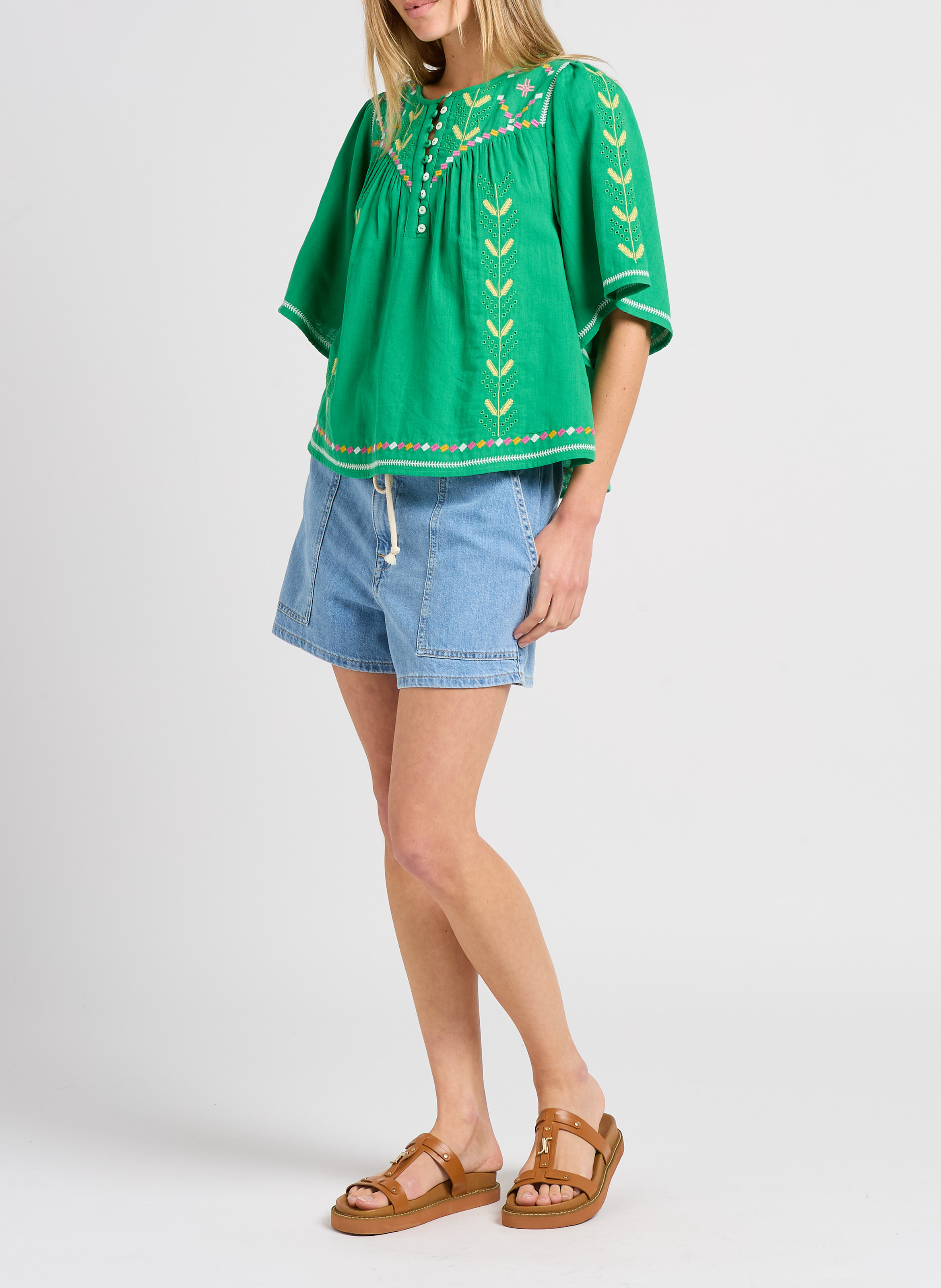 High-waisted cotton shorts BA&SH Blue